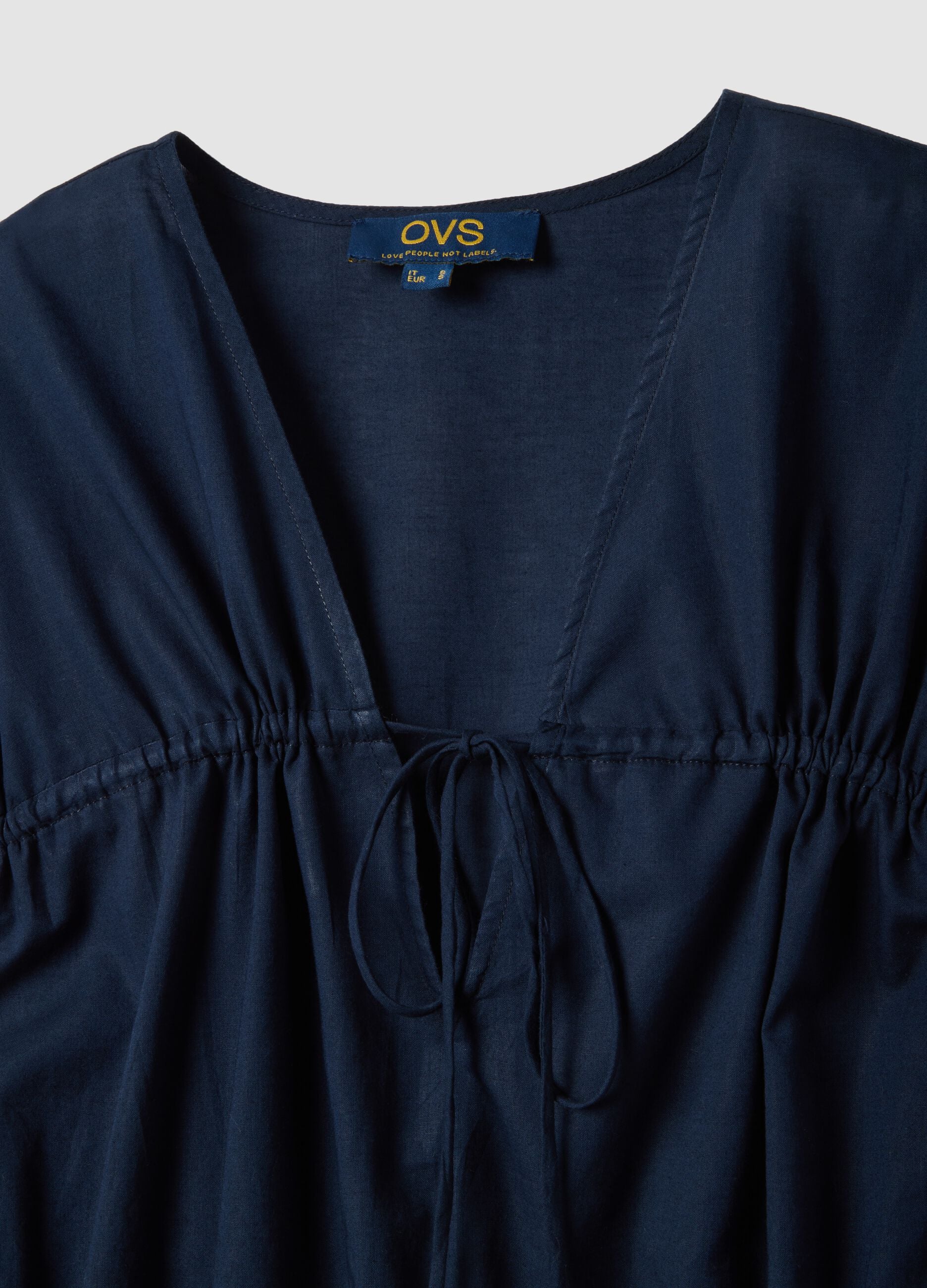 Blue pure cotton V-neck dress
