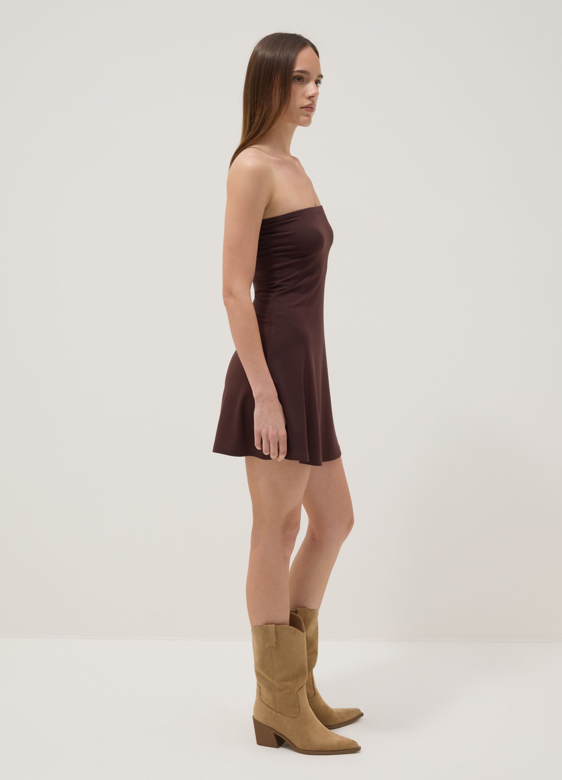 Brown Stretch Viscose Mini Dress