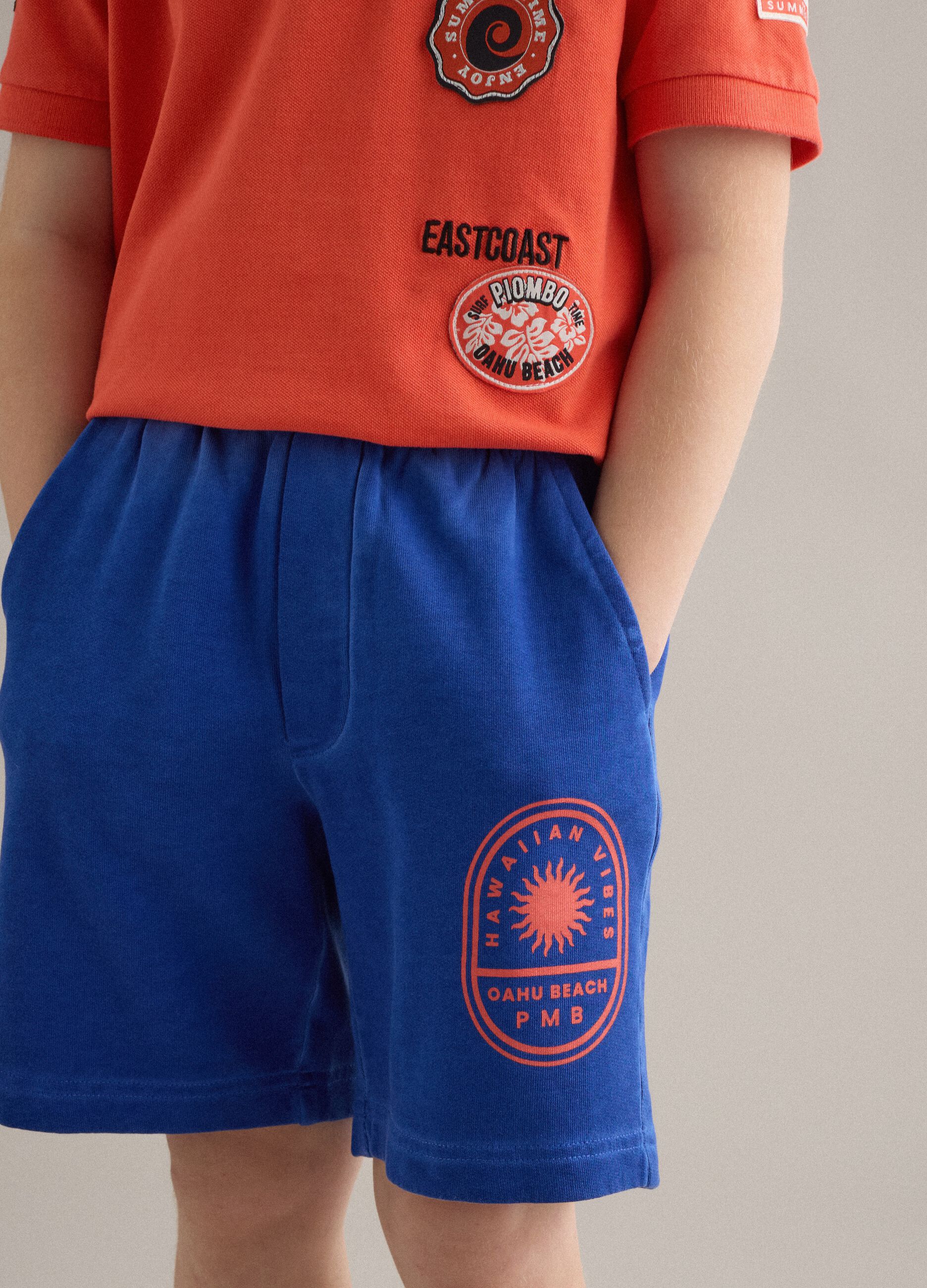 Boys&rsquo; blue 100% cotton cargo shorts &ndash; baggy fit