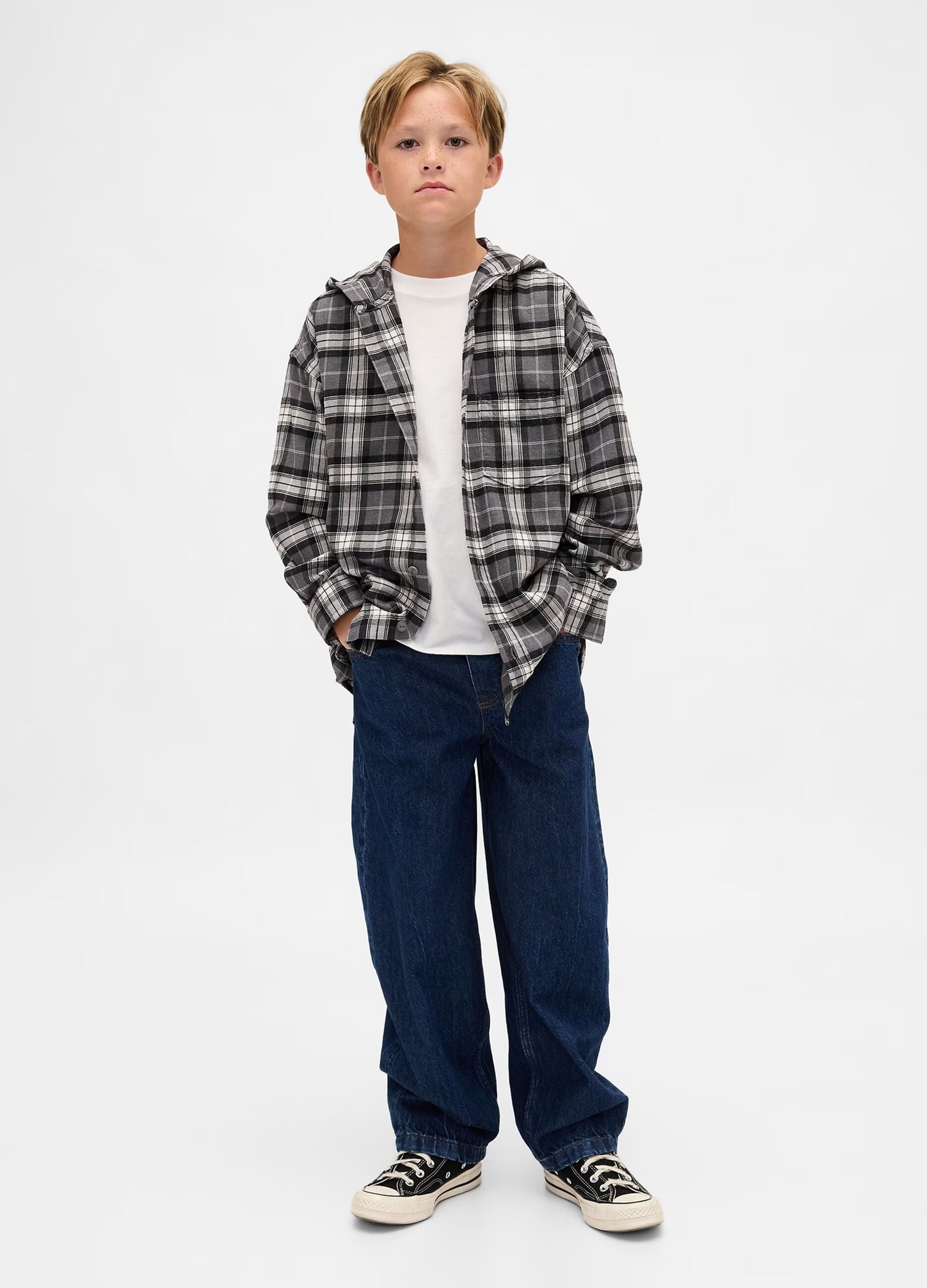 Grey Checked Cotton Shirt for Boys