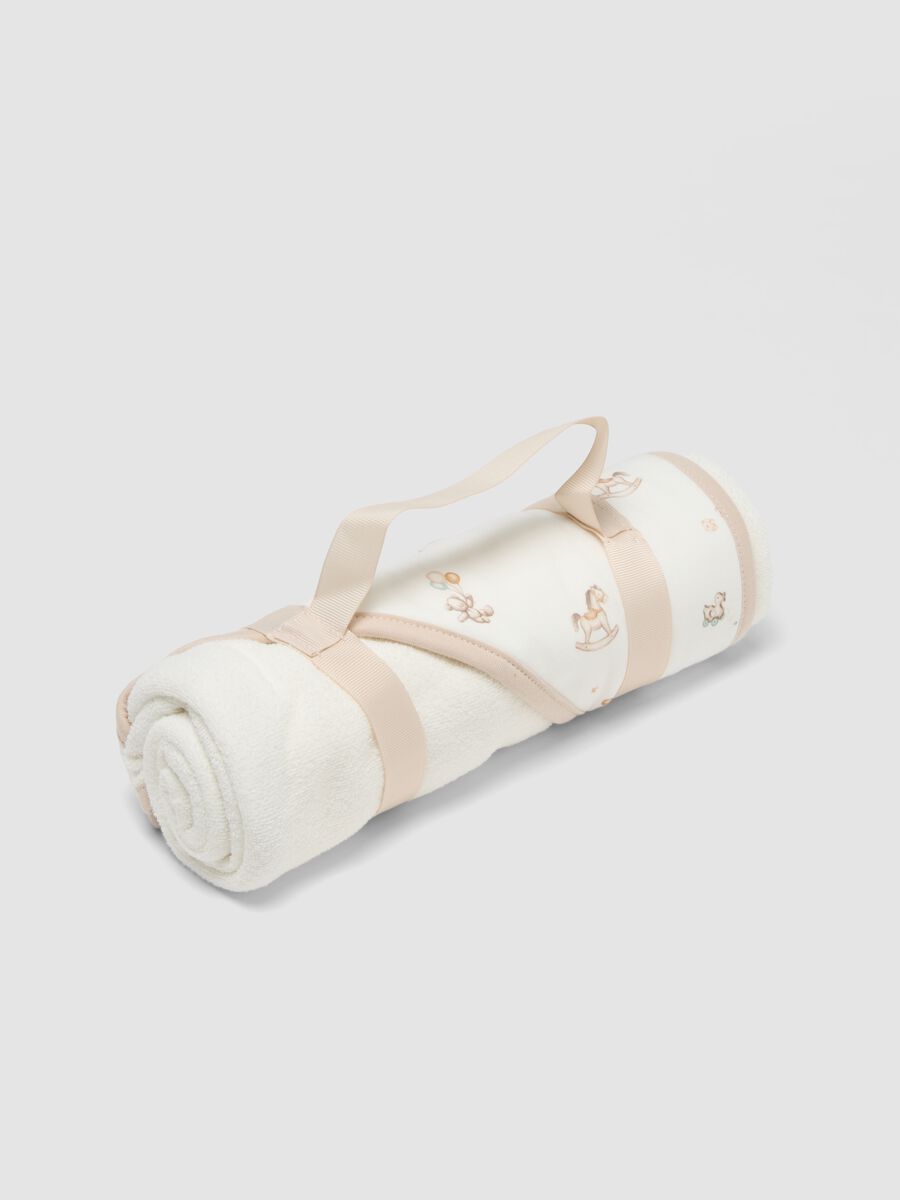 White organic cotton-blend hooded baby bathrobe_0
