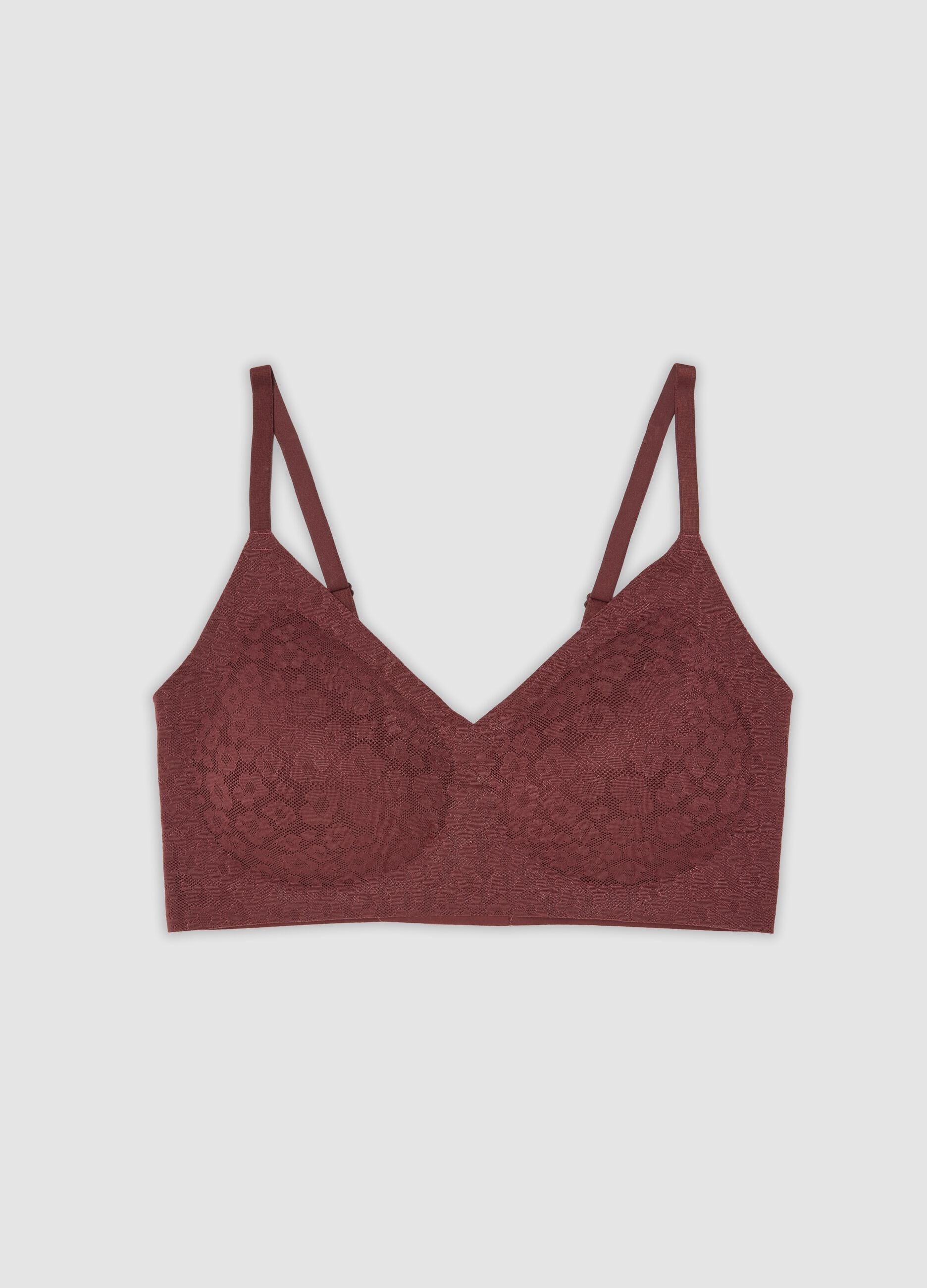 Red lace stretch-fabric bralette bra