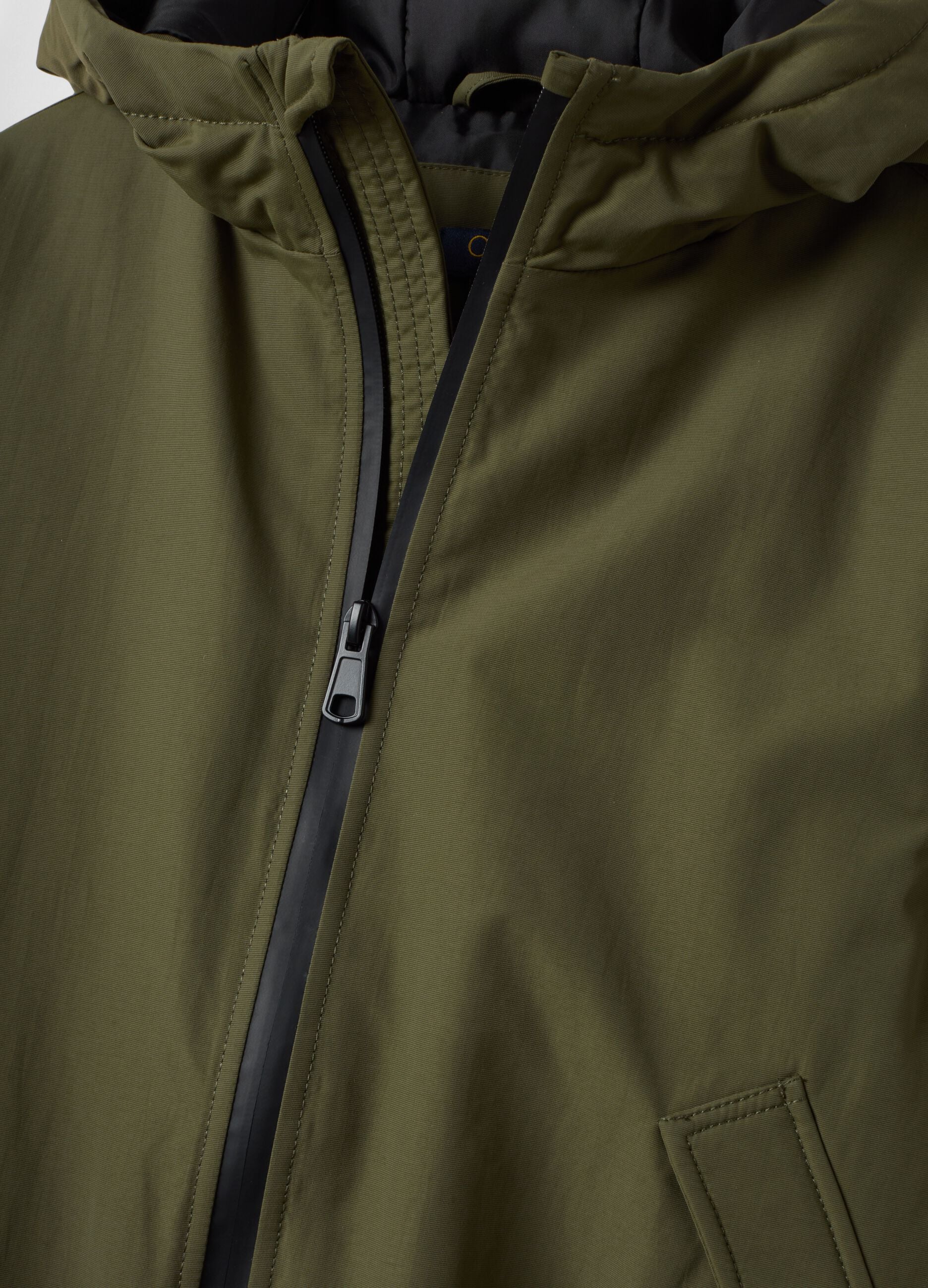 Green waterproof hooded bomber jacket with zip for boys