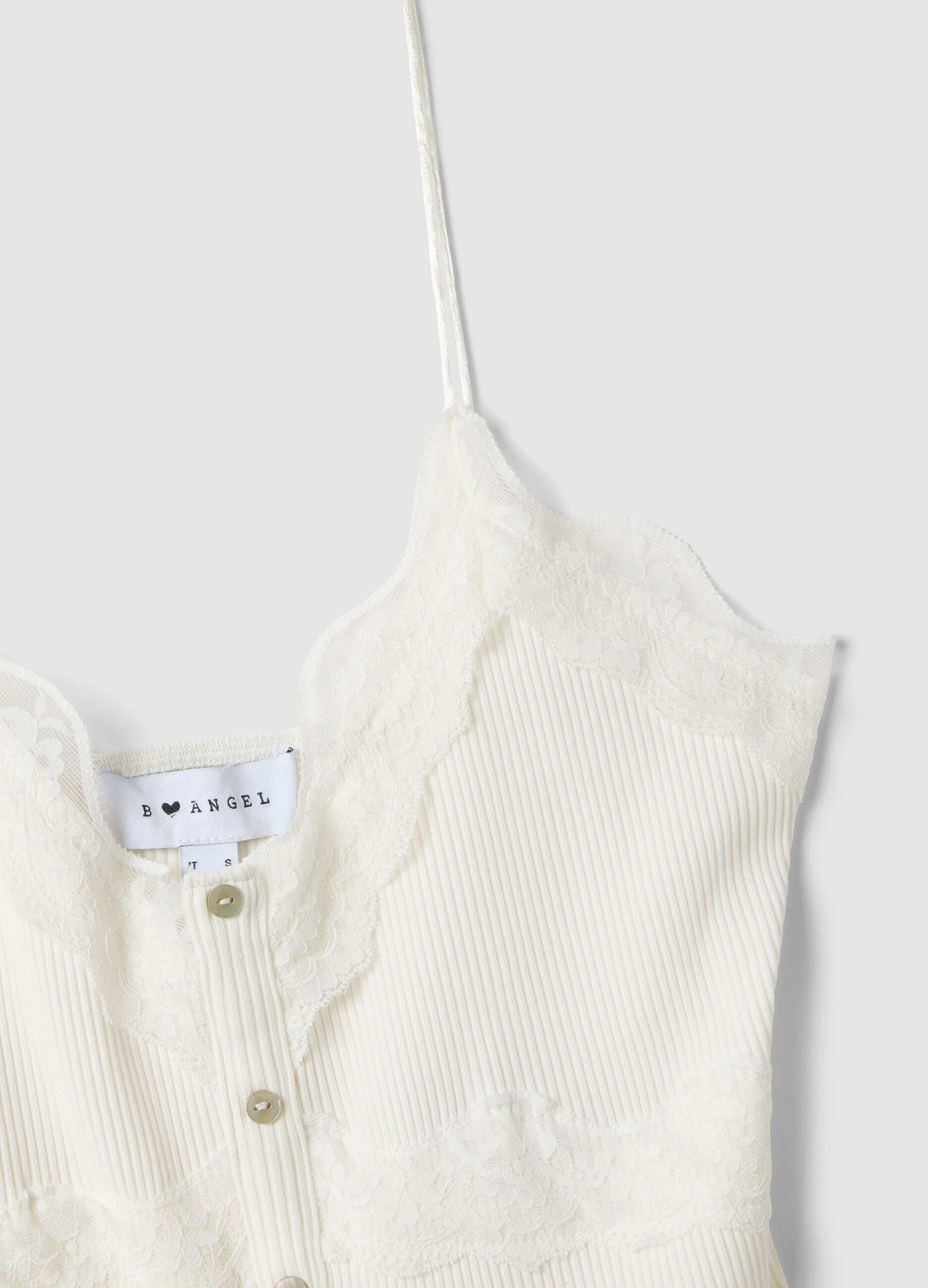 White stretch cotton fitted top with lace trim