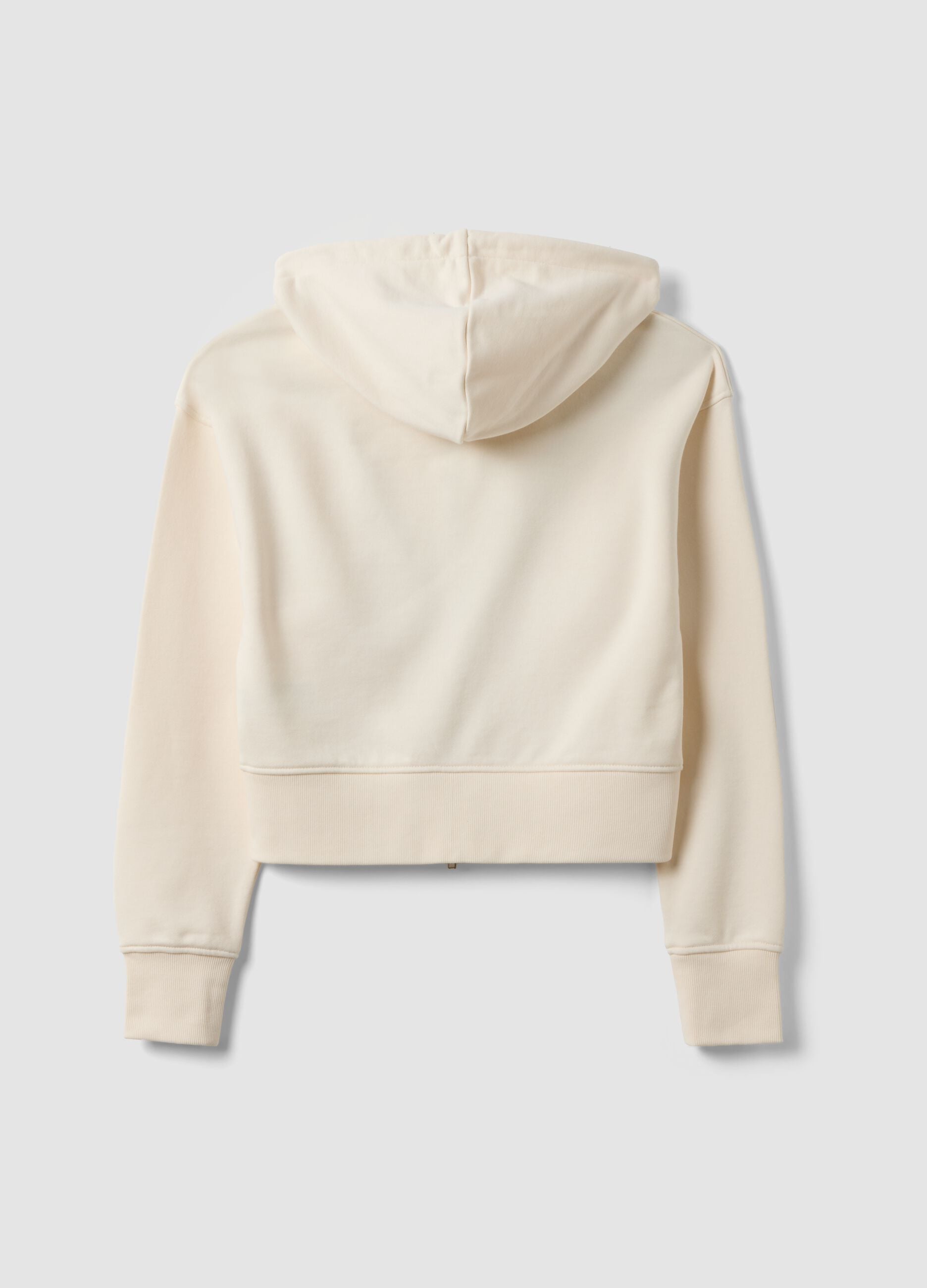 White cotton-blend fitted zip-up hoodie