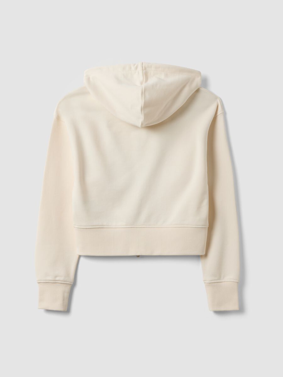 Felpa full zip bianca in misto cotone con cappuccio fitted_2
