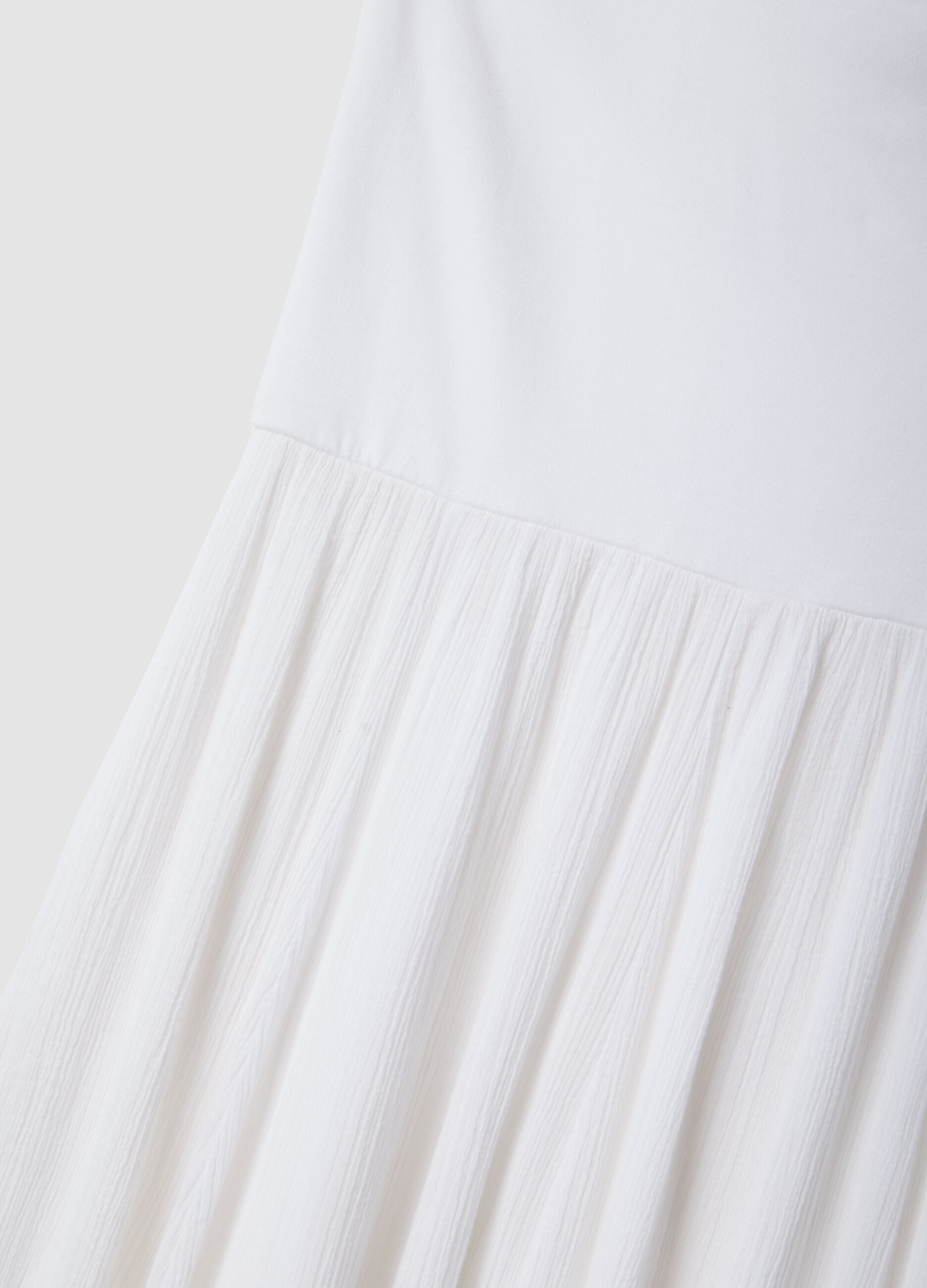 Long white pure cotton skirt with elasticated waist and sheer detailing
