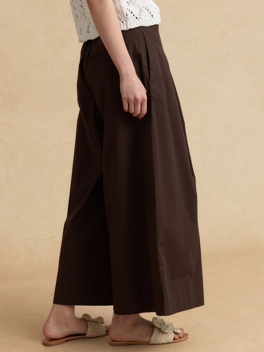 Brown stretch cotton culotte trousers_3
