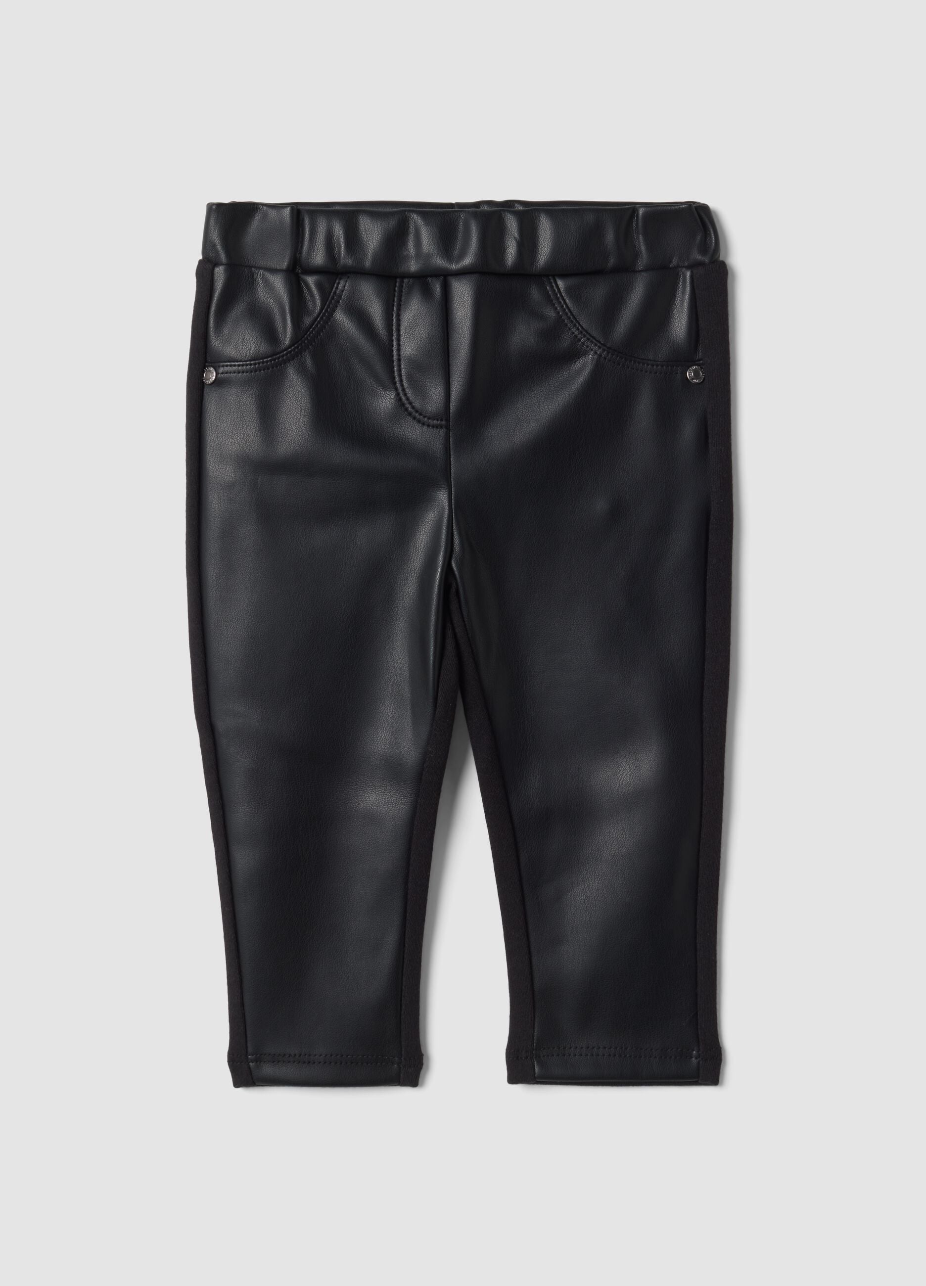 Black slim-fit treggings with elasticated waistband for baby girls