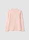 Pink organic cotton T-shirt with mock neck and teddy bear print_1