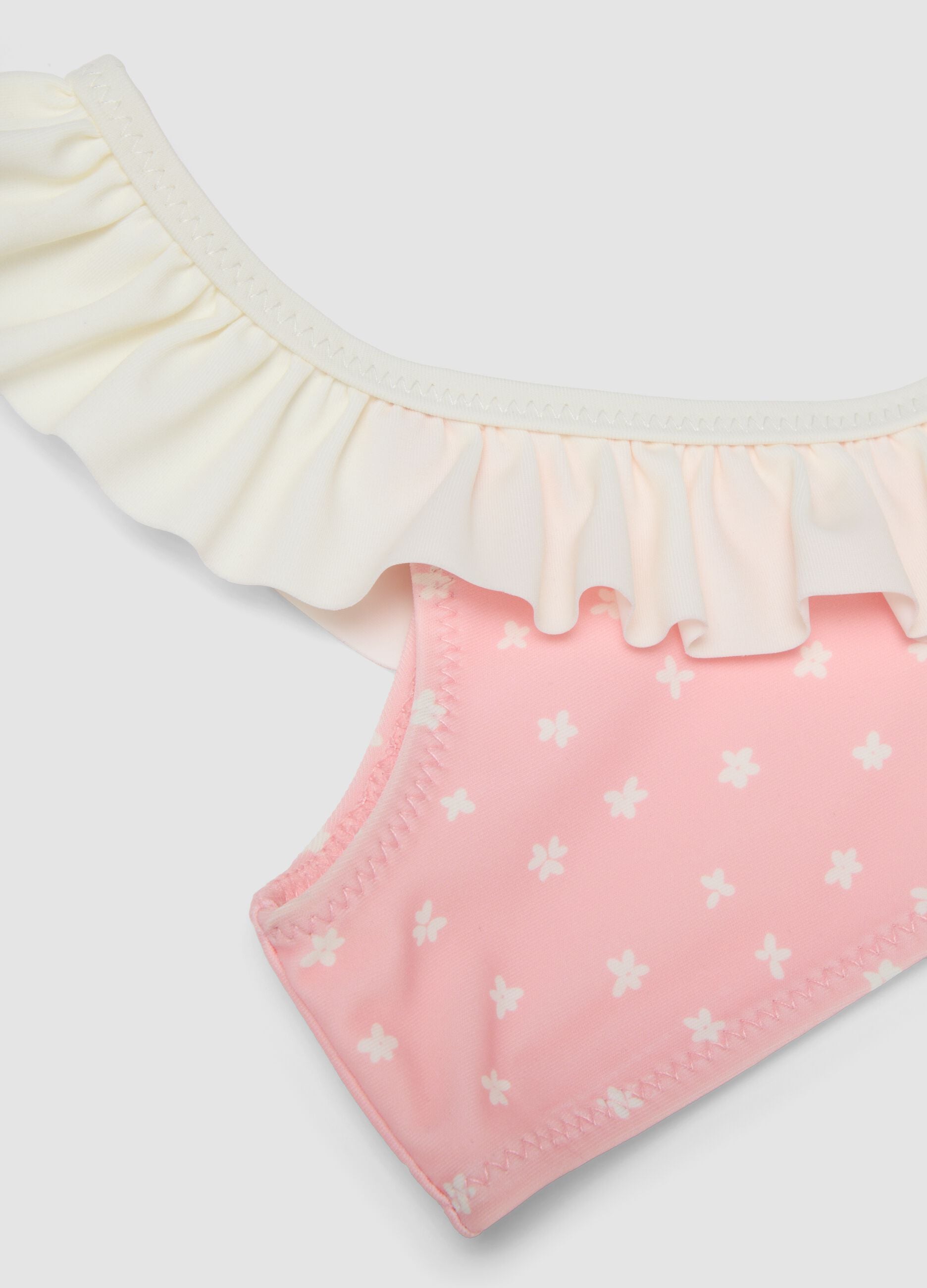 Pink stretch bikini with ruffles