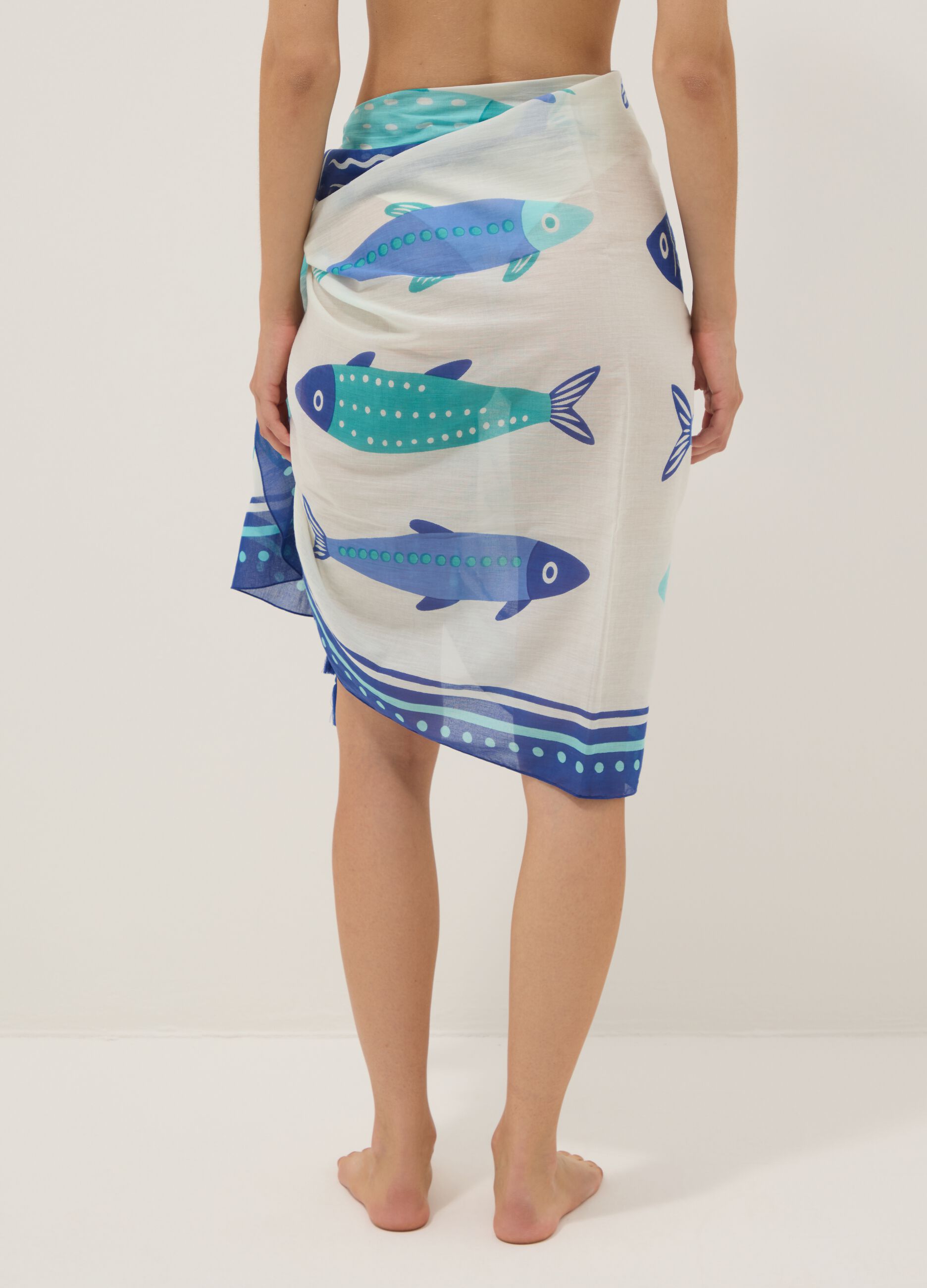 Blue pure cotton pareo with nautical print