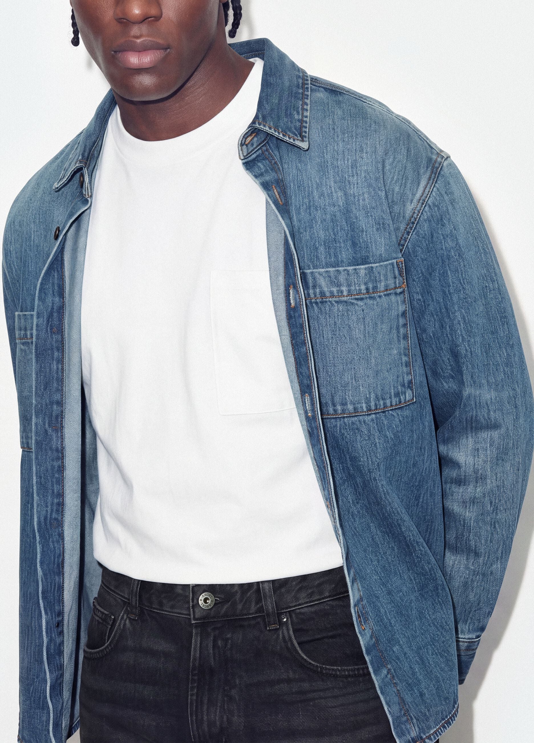 Blue denim shirt in pure cotton, regular fit