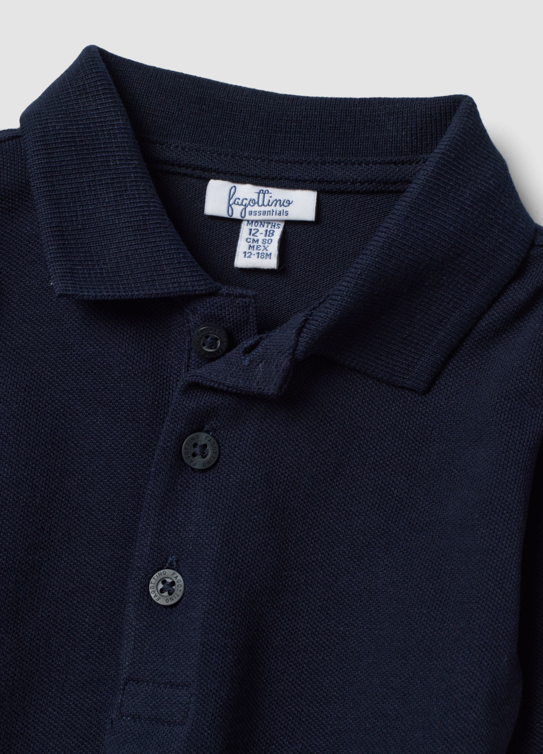 Polo blu a maniche lunghe in cotone organico
