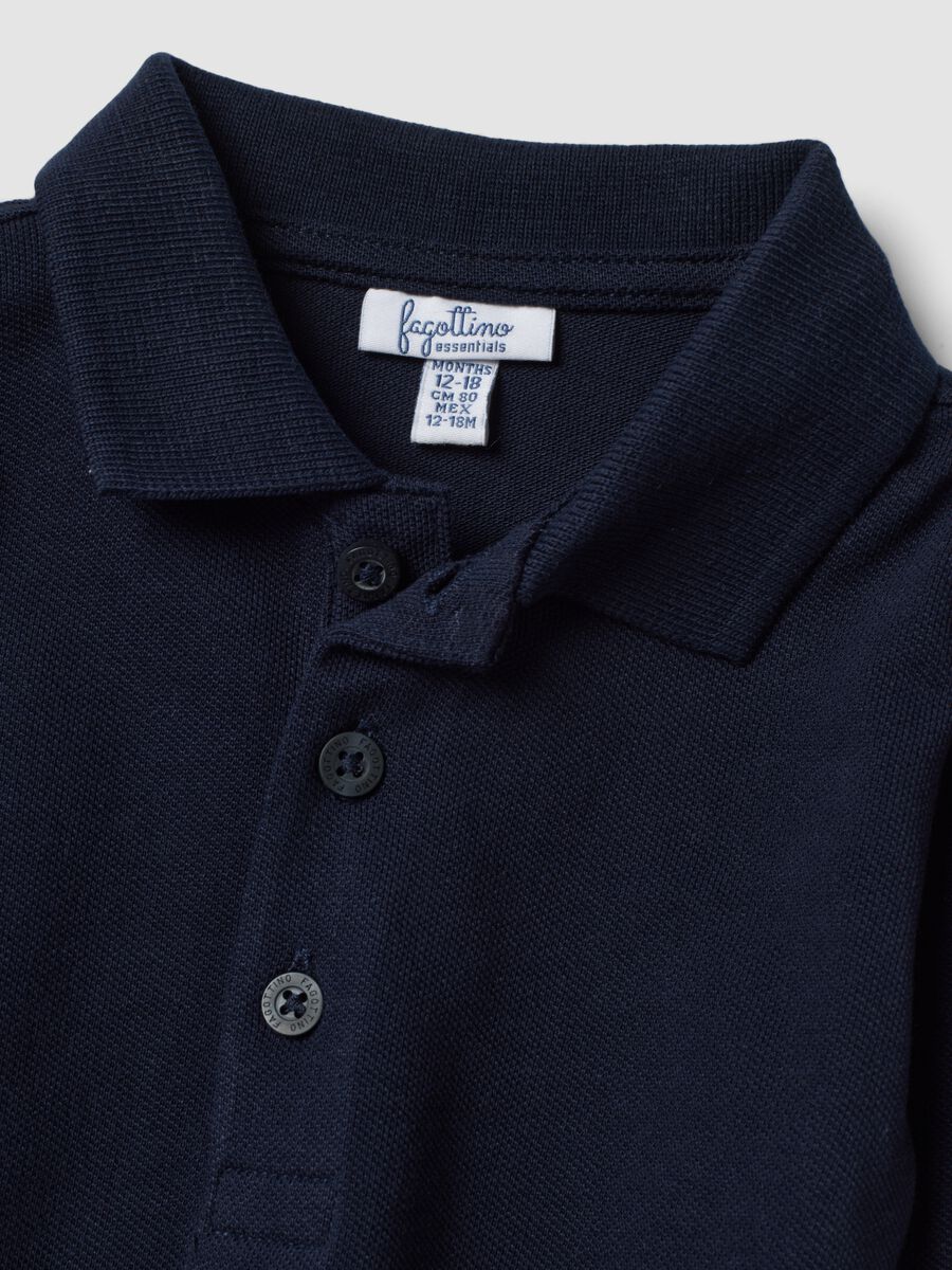 Polo blu a maniche lunghe in cotone organico_2