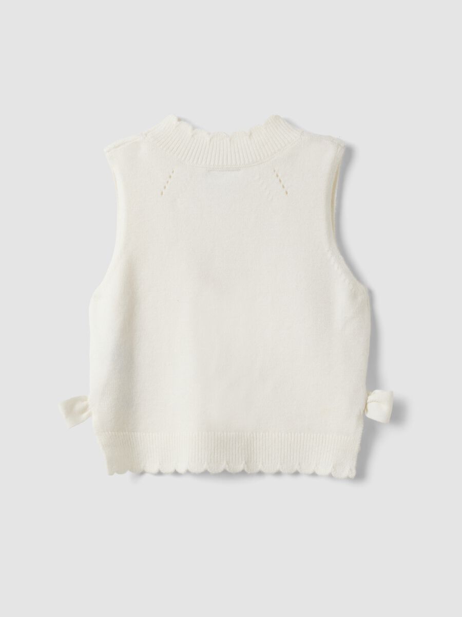 White crew-neck viscose-blend cable-knit gilet for baby girl_1