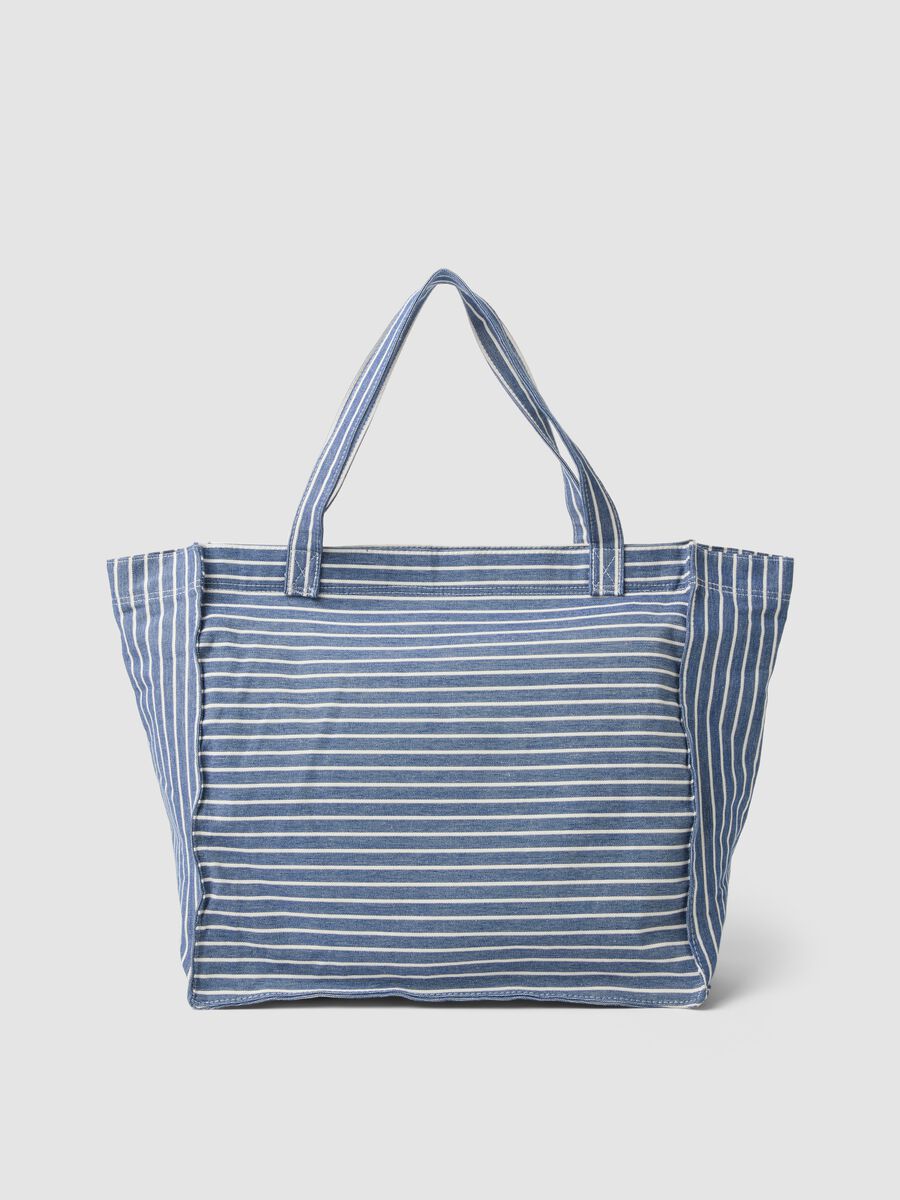 Borsa shopper blu a righe in puro cotone_2
