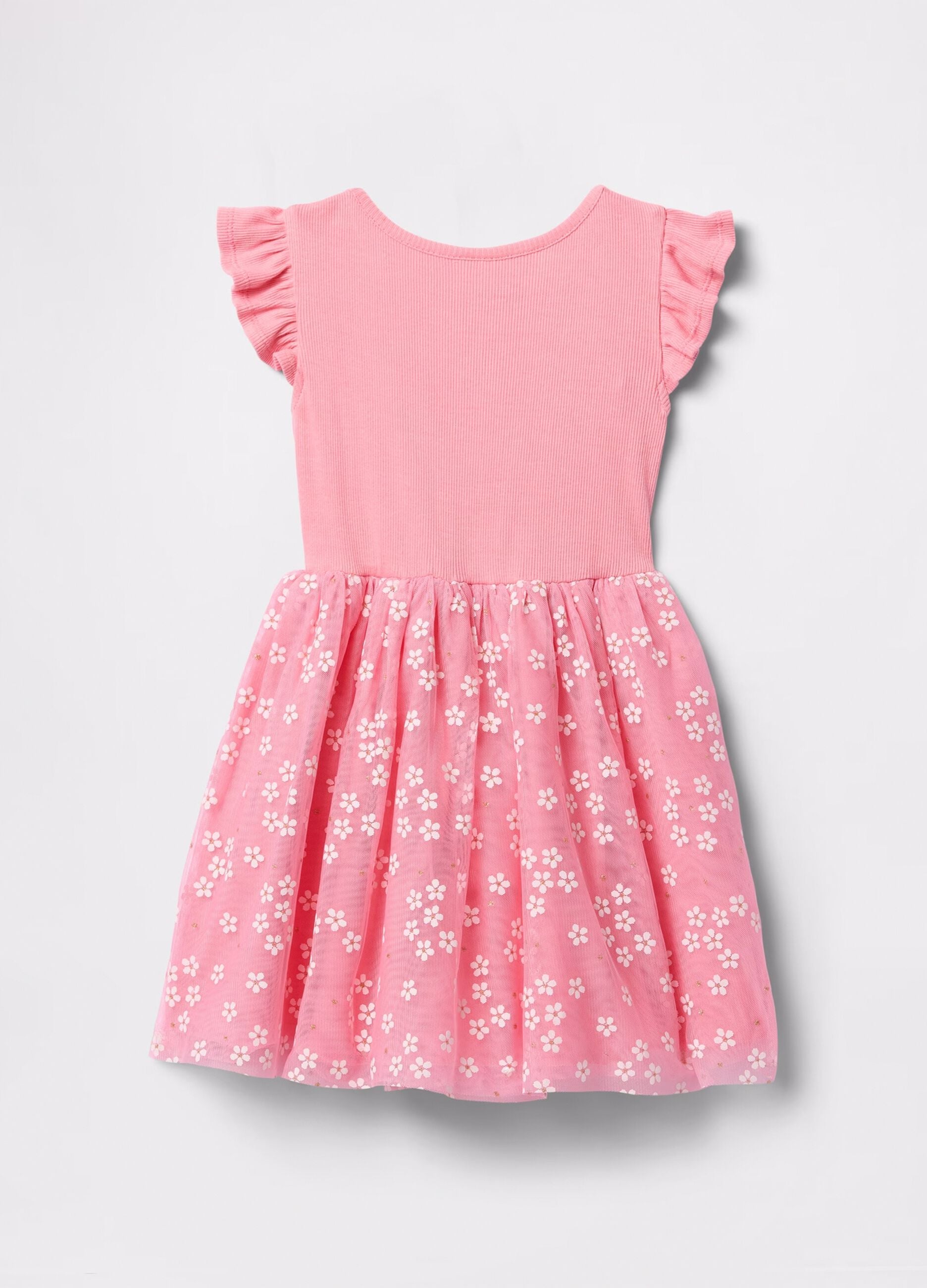 Pink dress with floral tulle skirt
