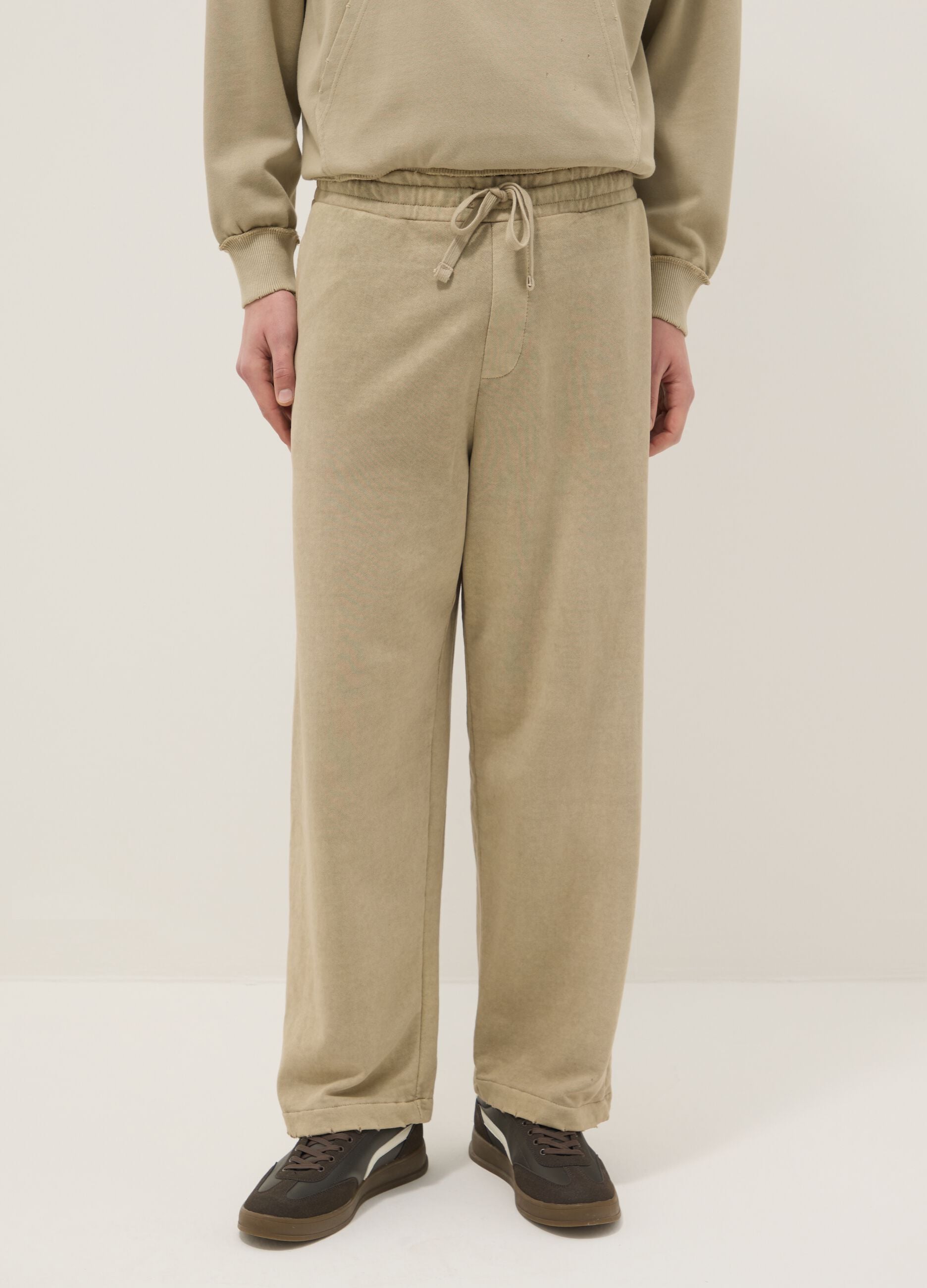 Oversize fit beige cotton blend trousers