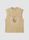 Beige pure cotton tank top with front print_4