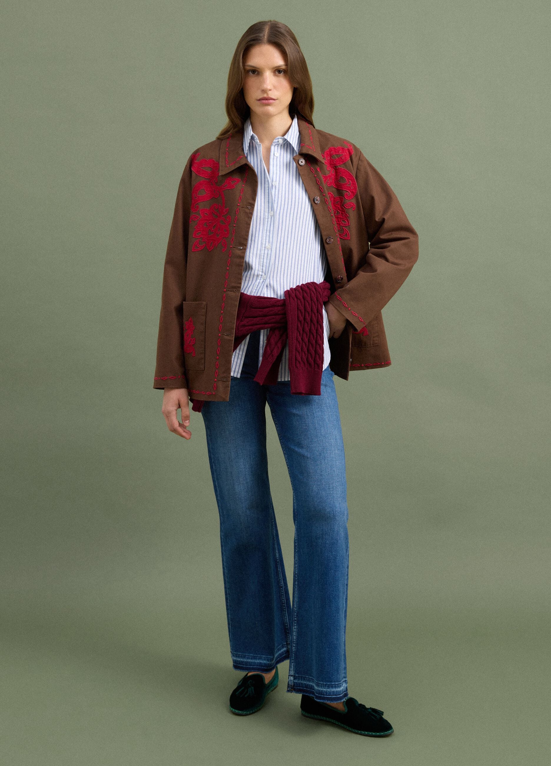 Blue wide-leg stretch cotton jeans