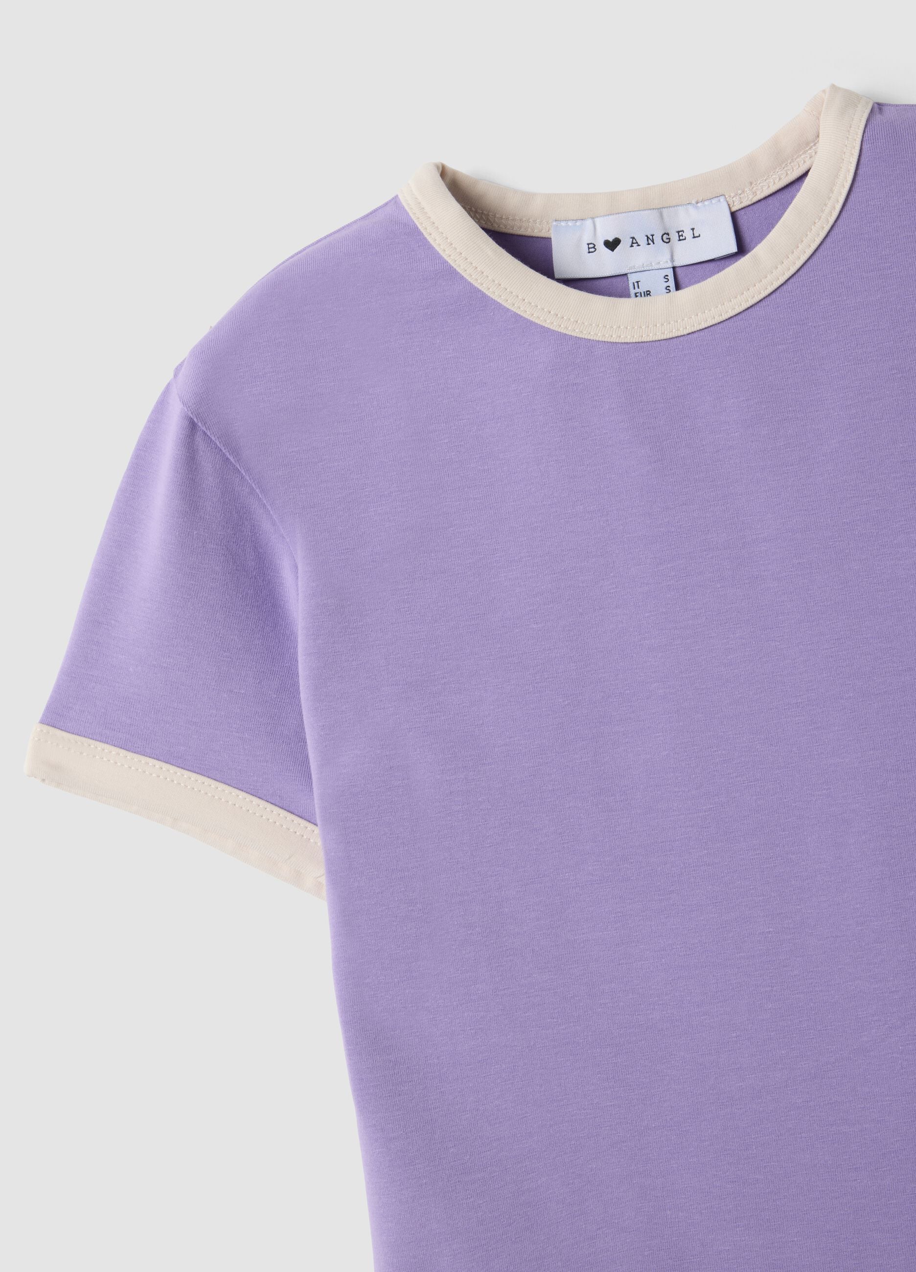 Purple fitted stretch cotton T-shirt with contrast trims