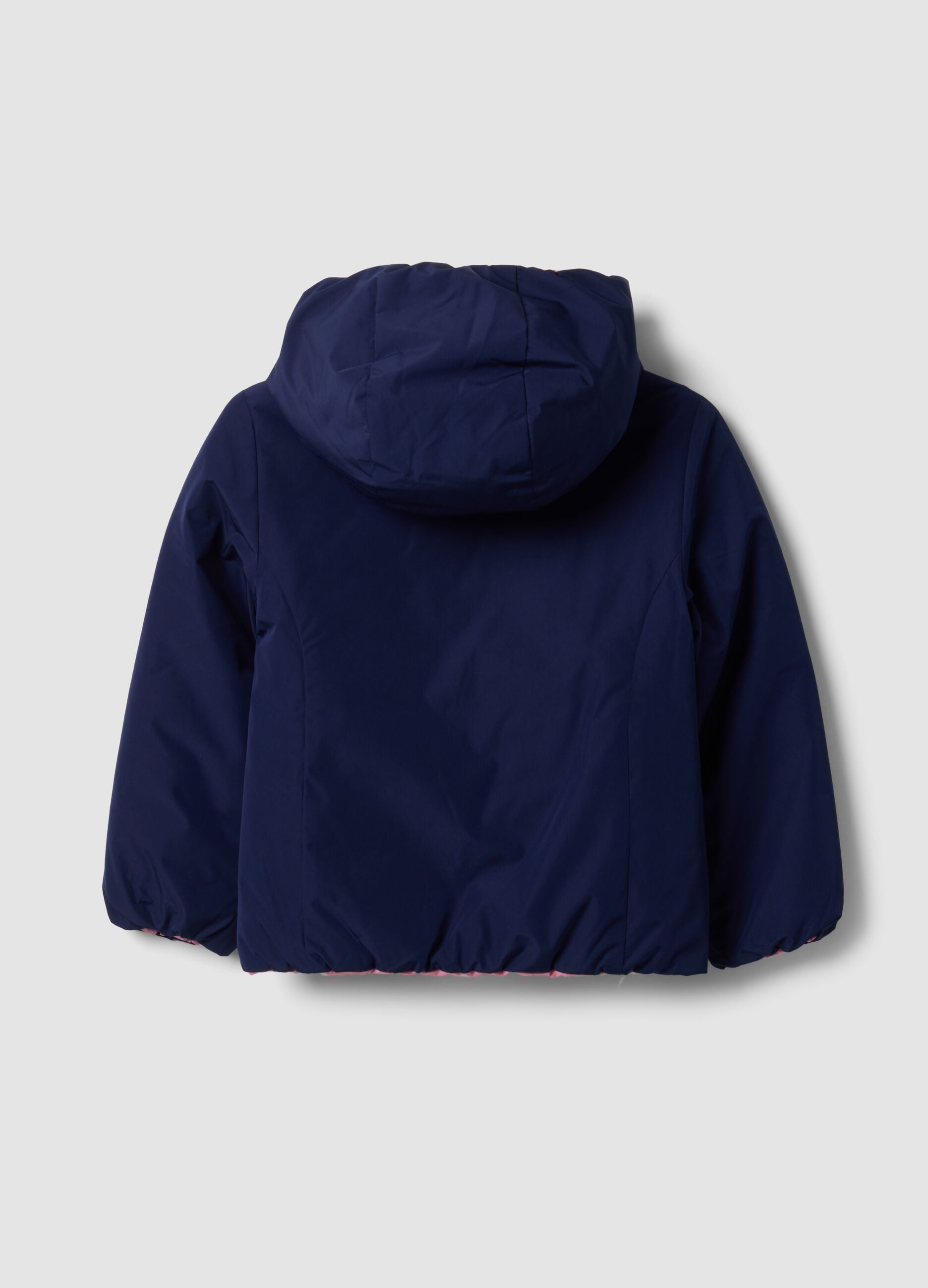 Reversible blue padded ultralight hooded jacket for girls
