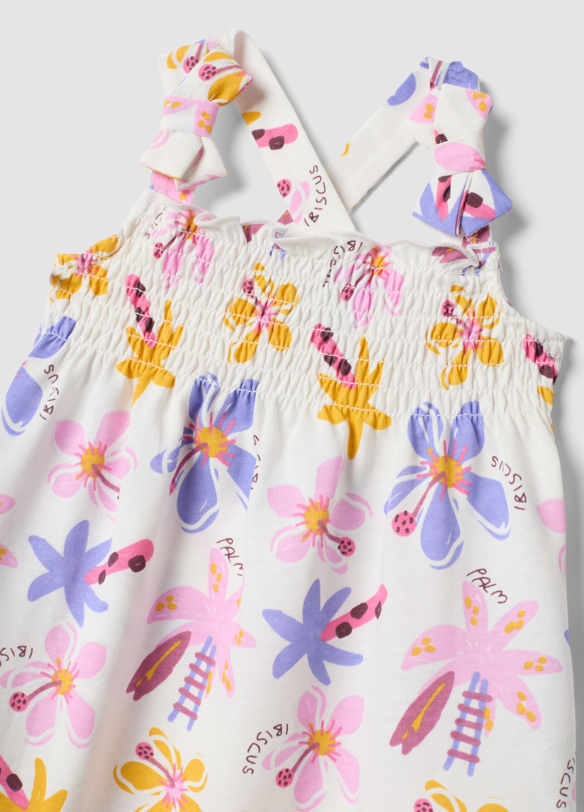 White pure cotton dress with floral print for baby girl