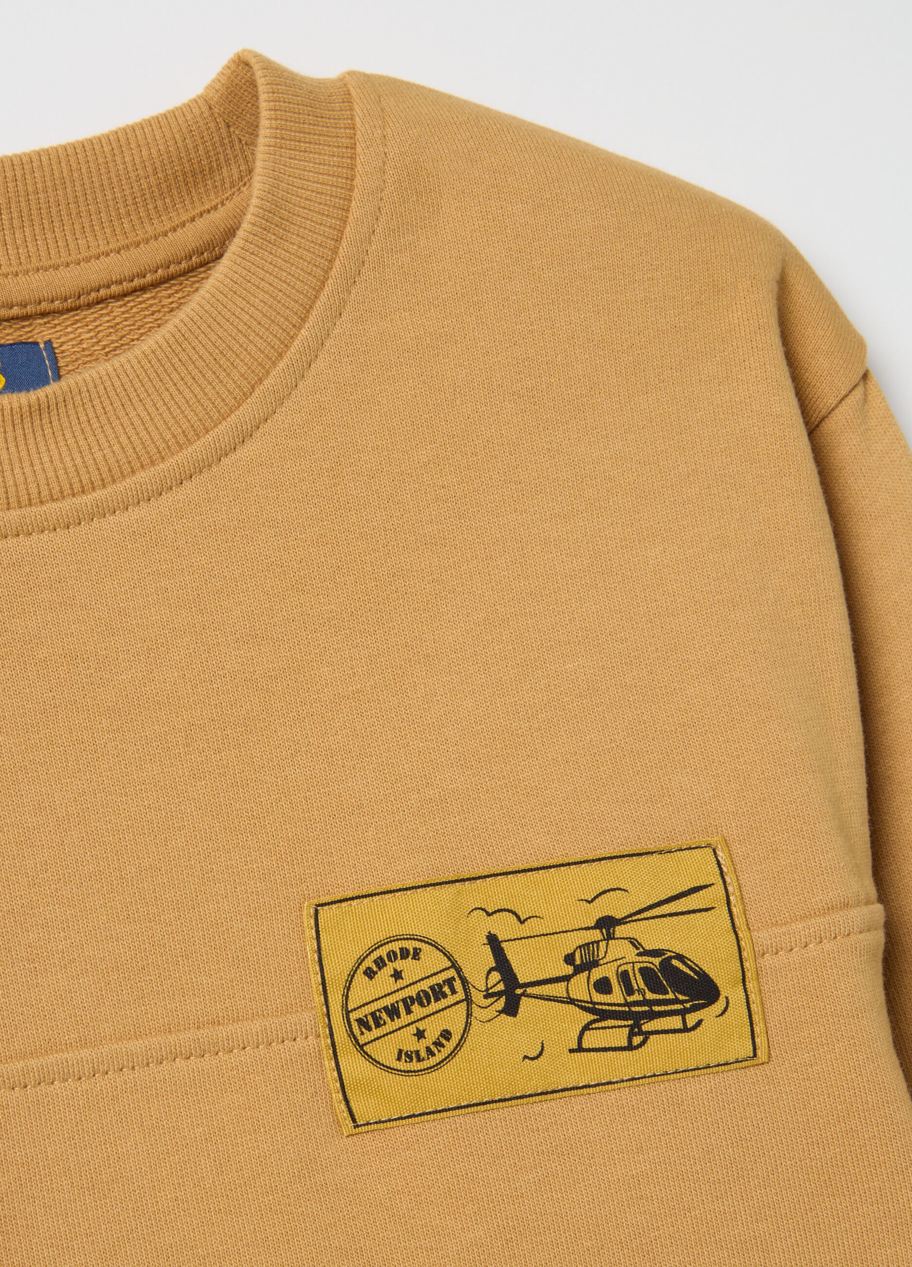 Brown crew neck cotton sweatshirt for children in over fit