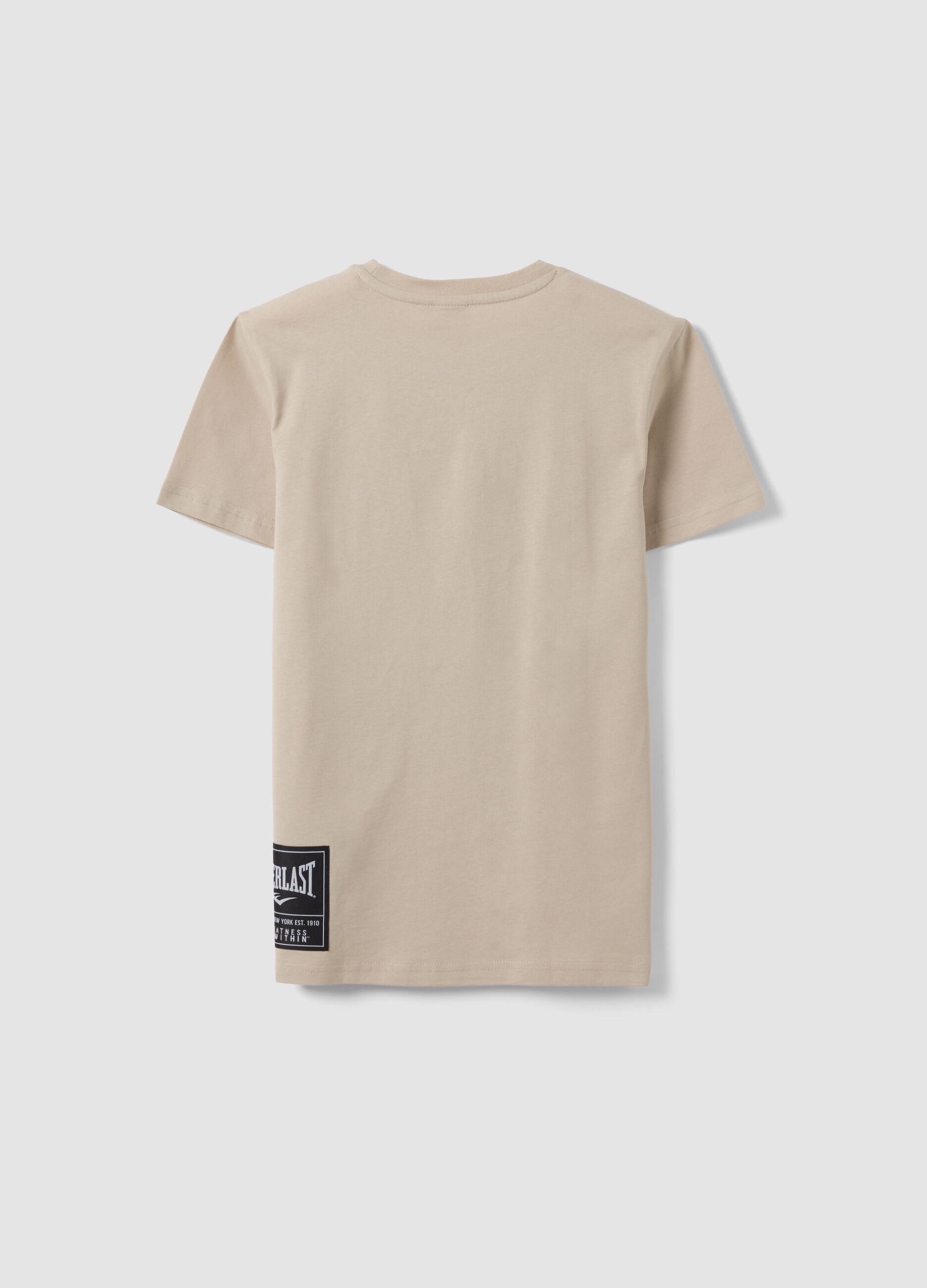 Beige pure cotton T-shirt with front print, regular fit for boys