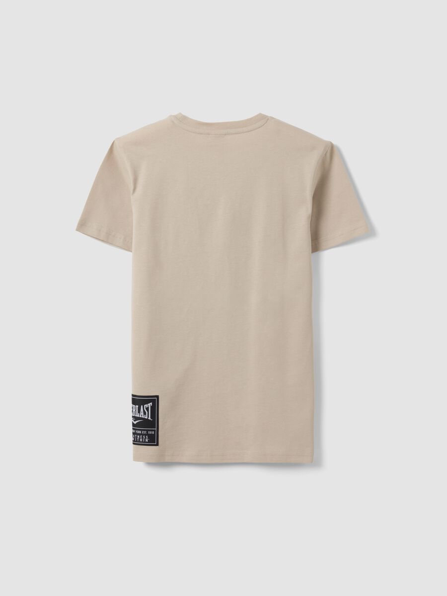 Beige pure cotton T-shirt with front print, regular fit for boys_2