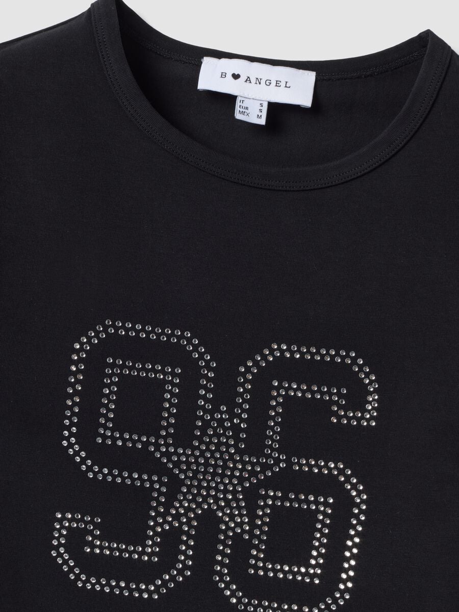 Black fitted stretch-cotton T-shirt with rhinestone embellishment_6