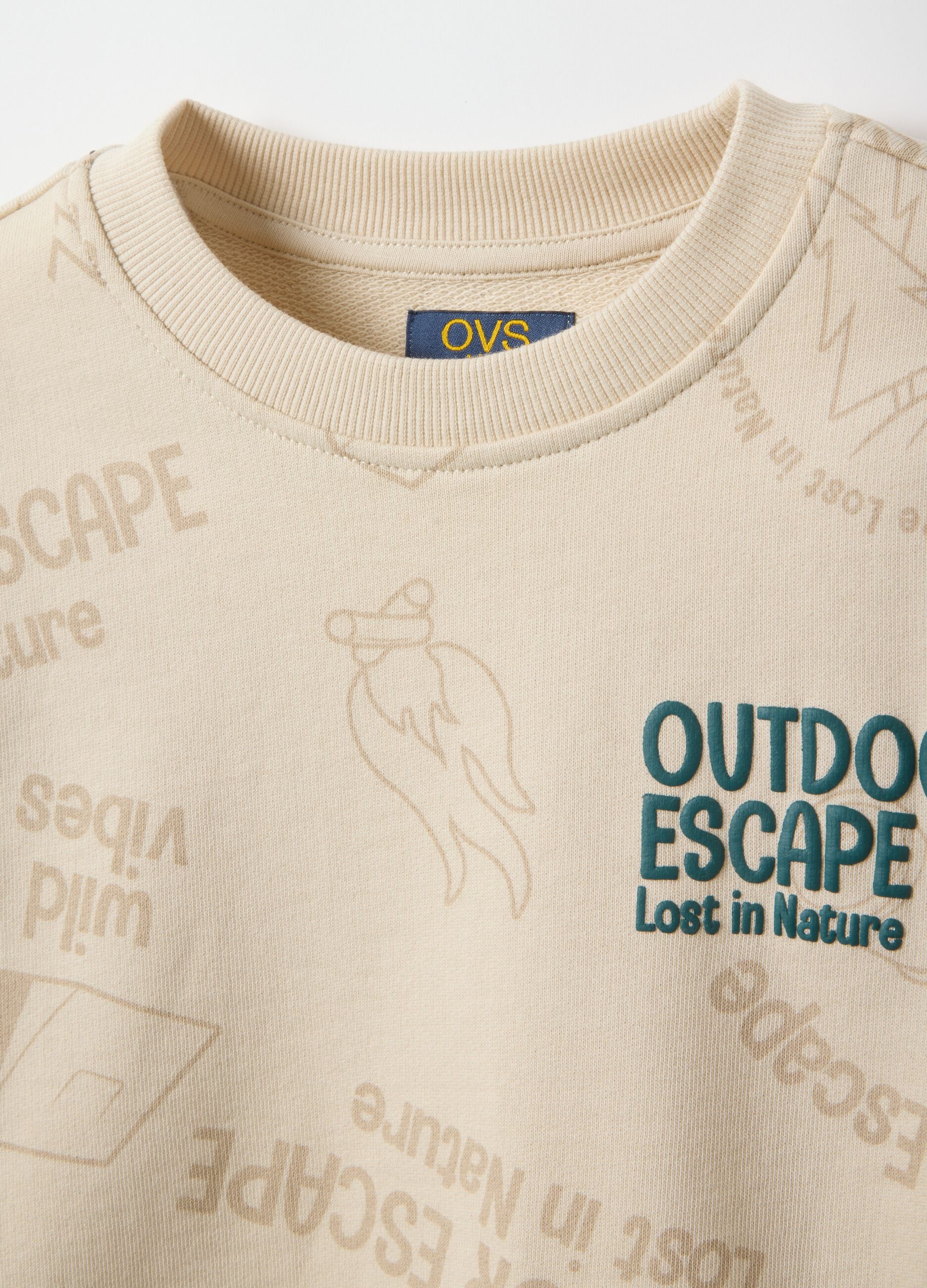 Beige pure cotton regular fit kid's sweatshirt with print
