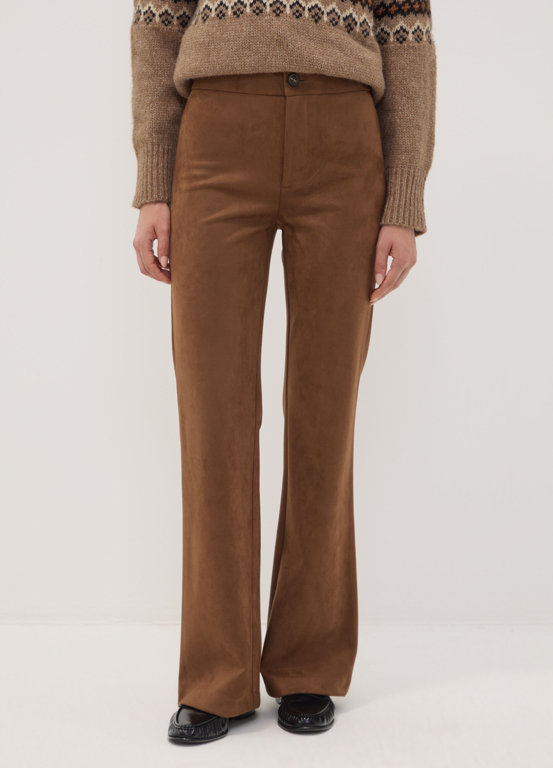 Brown flared trousers in stretch fabric