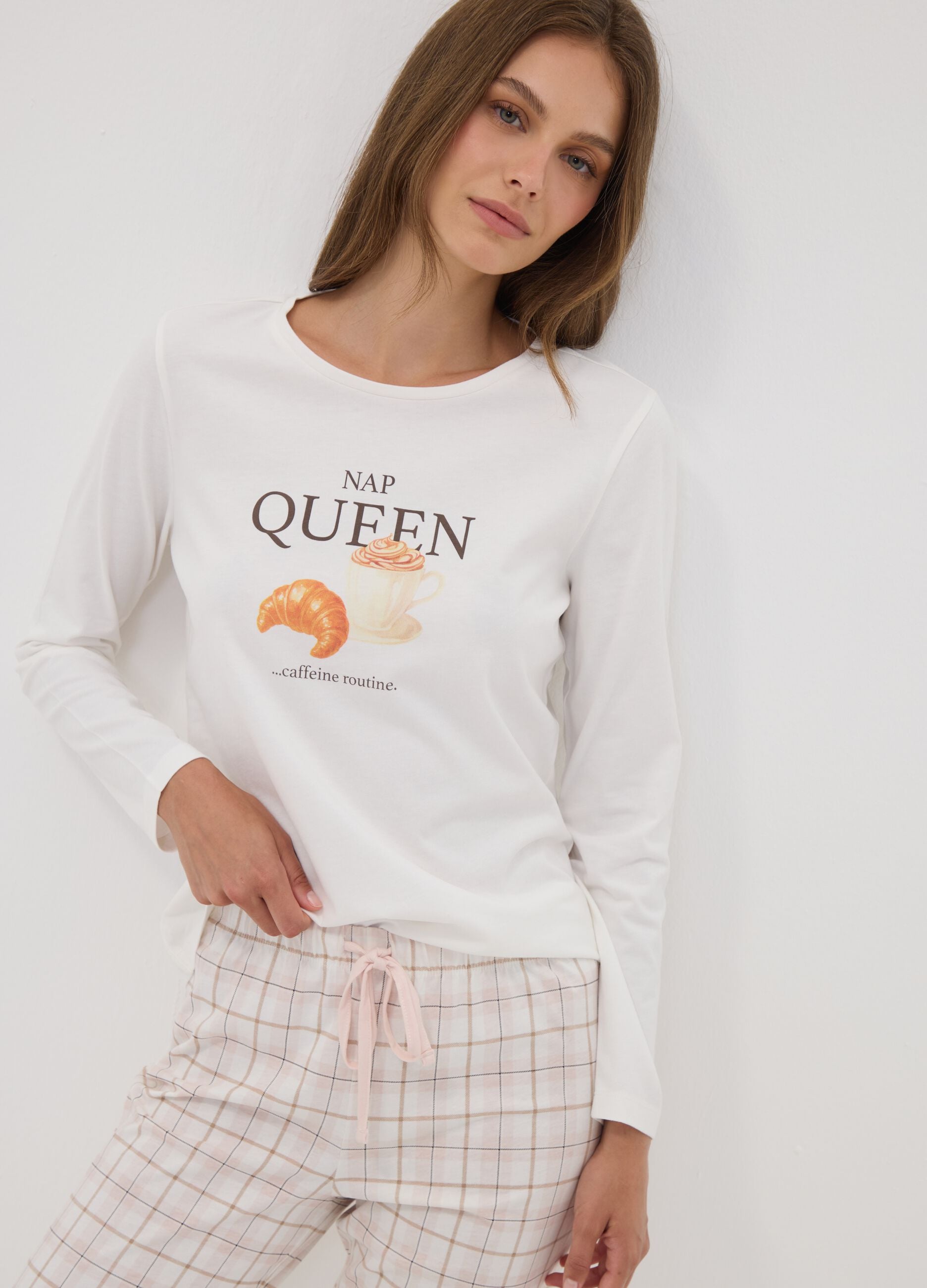White organic cotton pyjamas with &ldquo;Nap Queen&rdquo; print