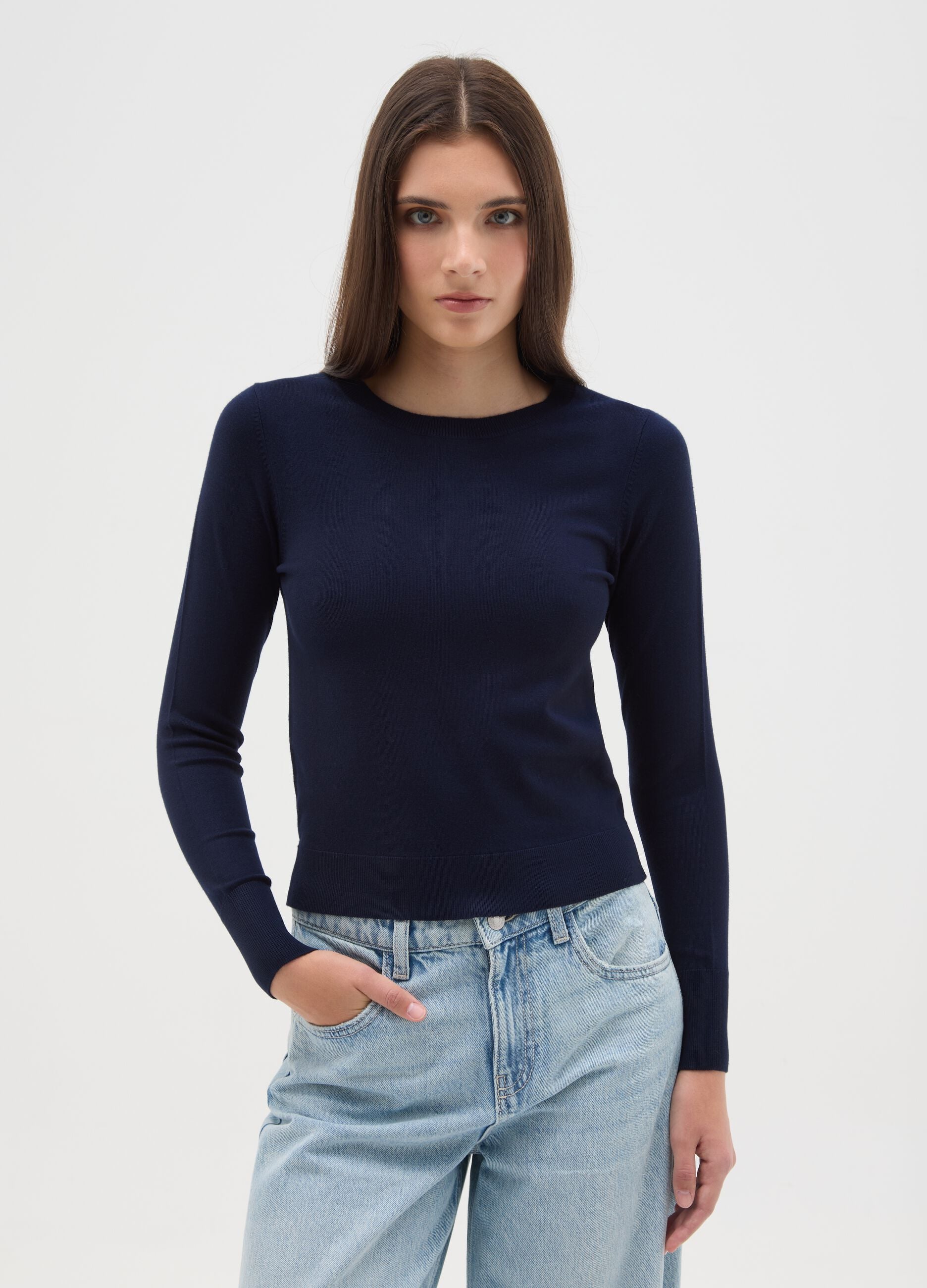 Blue Sweater with Fitted Fit