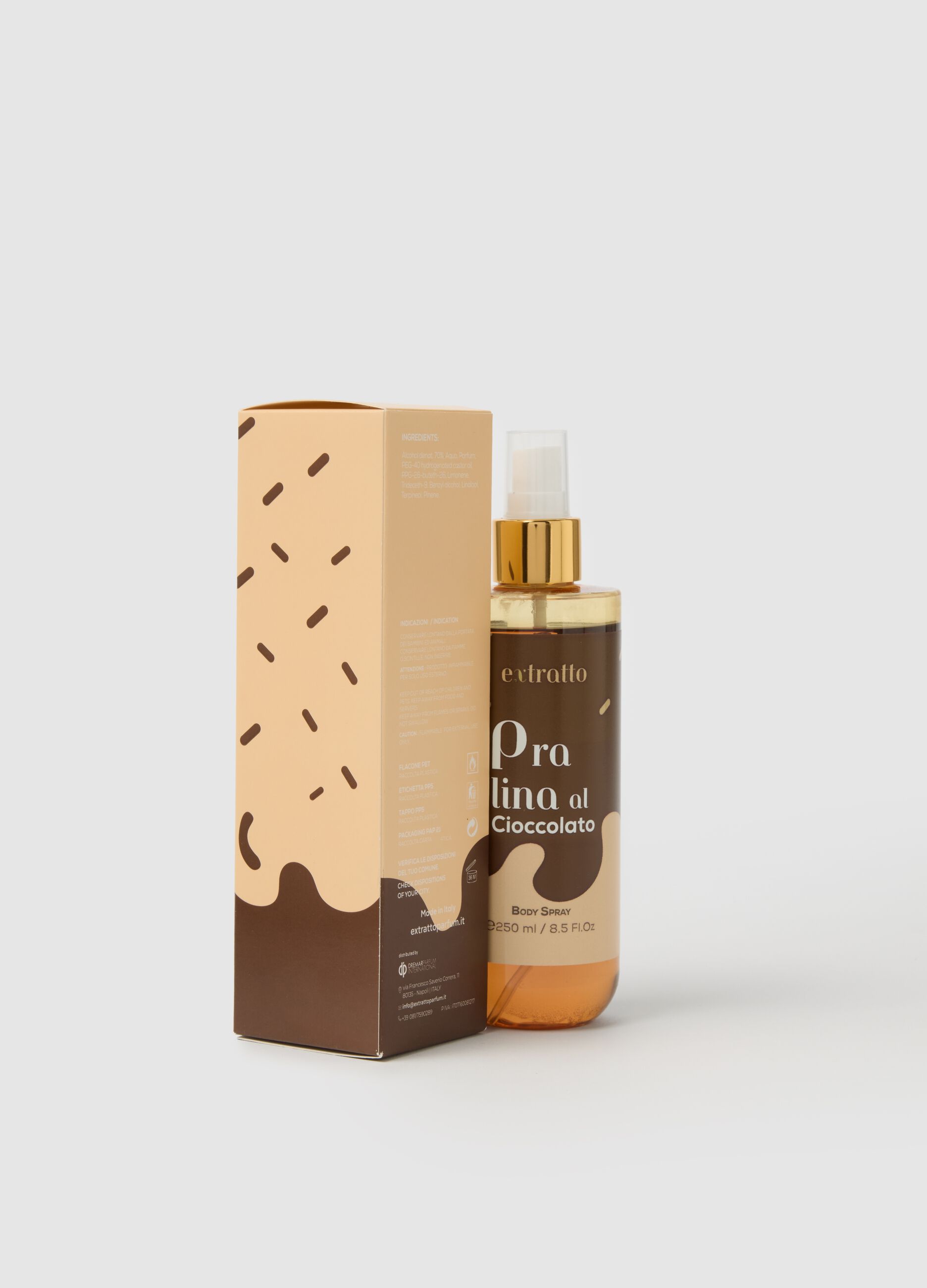 Body Spray with notes of cocoa and nuts, warm and intense, enveloping and creamy.