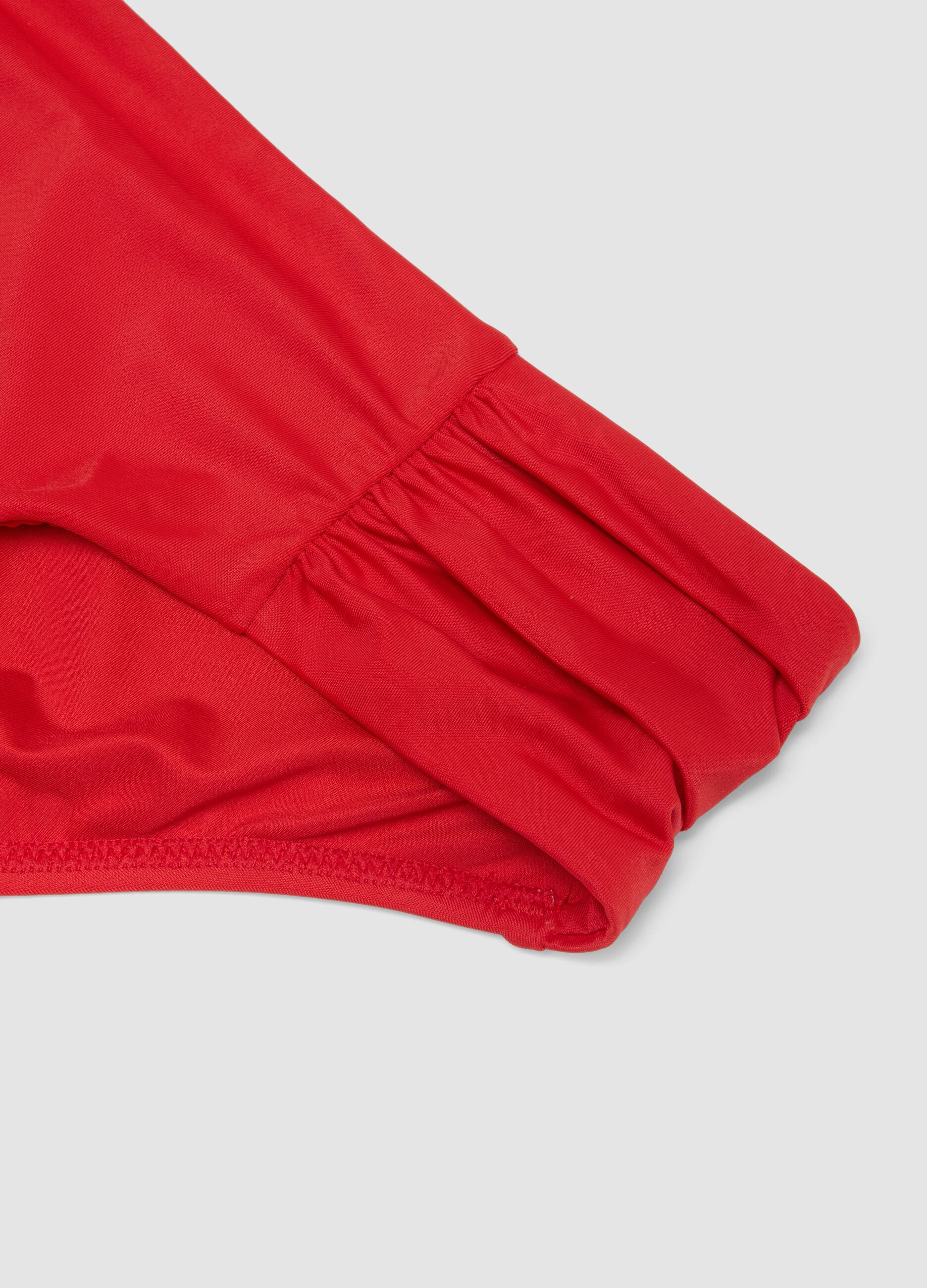 Red bikini bottoms in stretch fabric with ruched details, regular fit