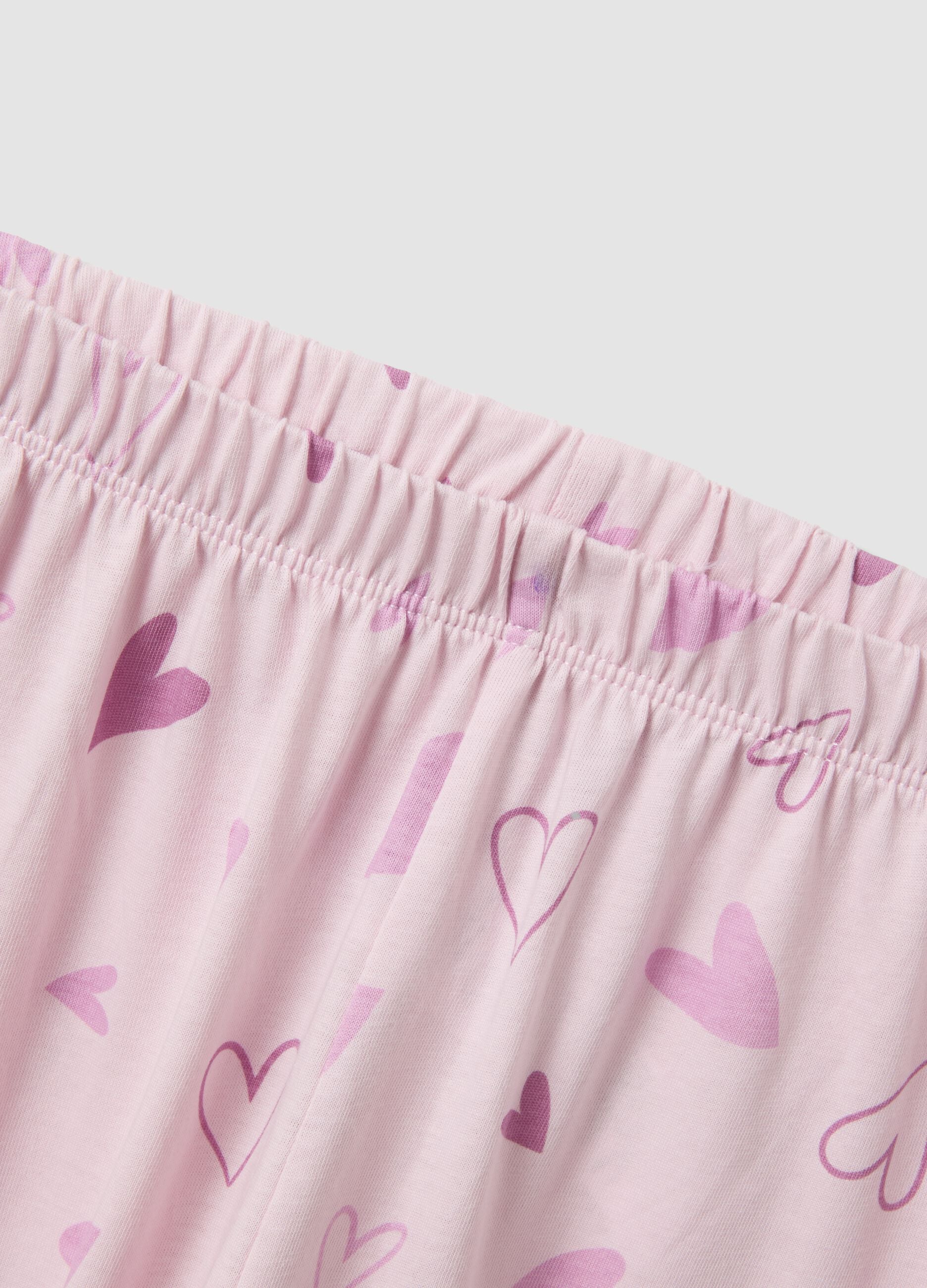 Pink long organic cotton jersey pyjamas with prints for girls