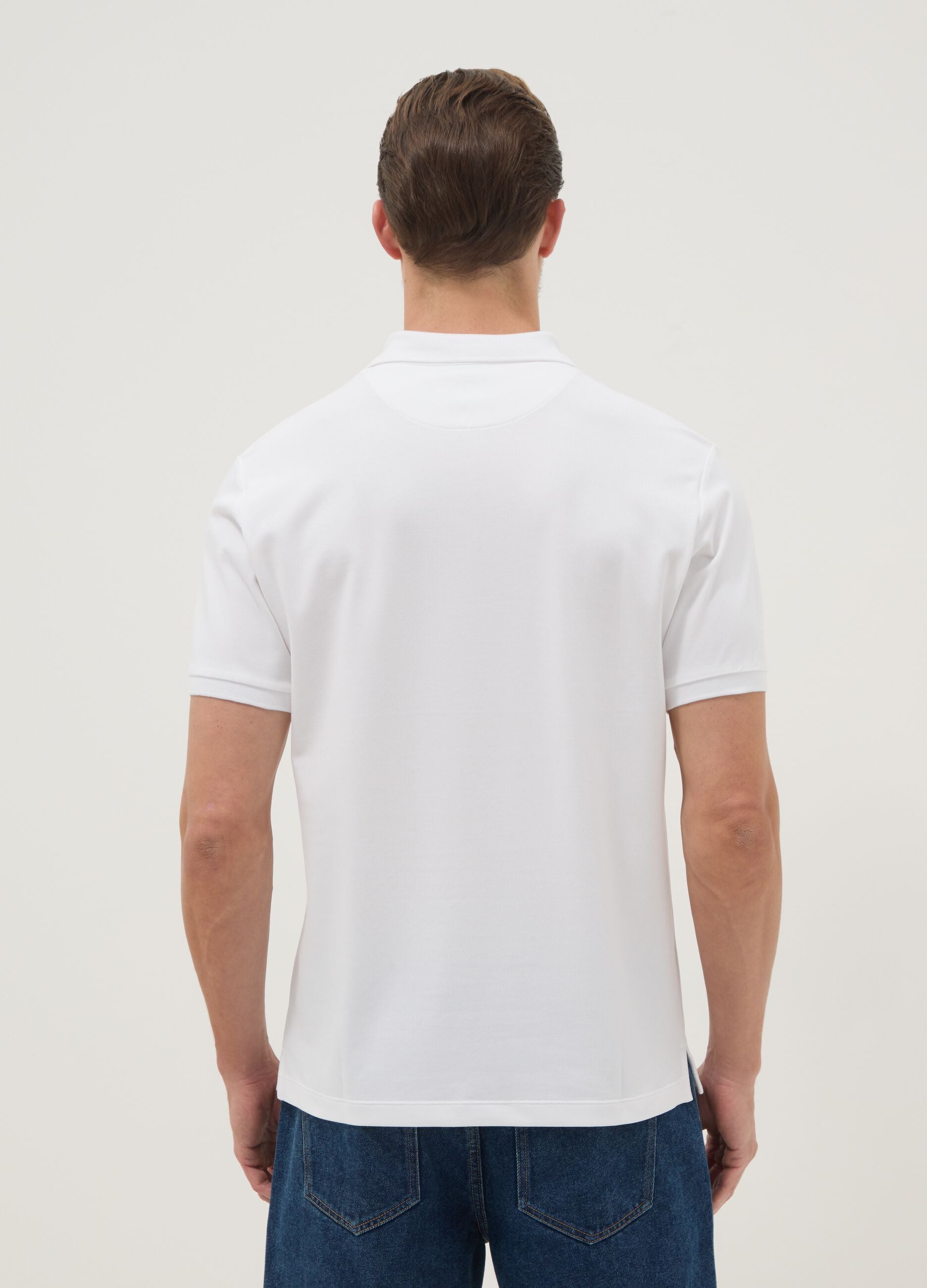 White stretch cotton-blend polo regular fit