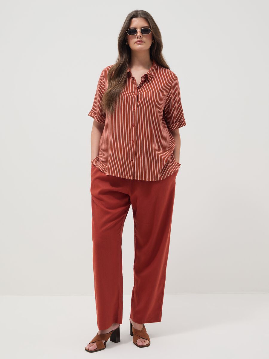 Regular fit red linen blend trousers_0