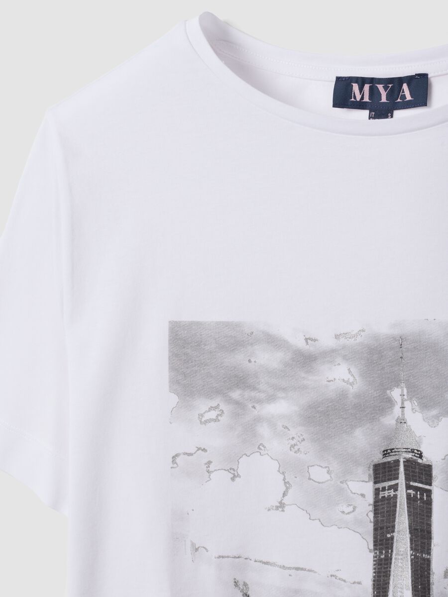 White pure cotton T-shirt with graphic print, regular fit_2