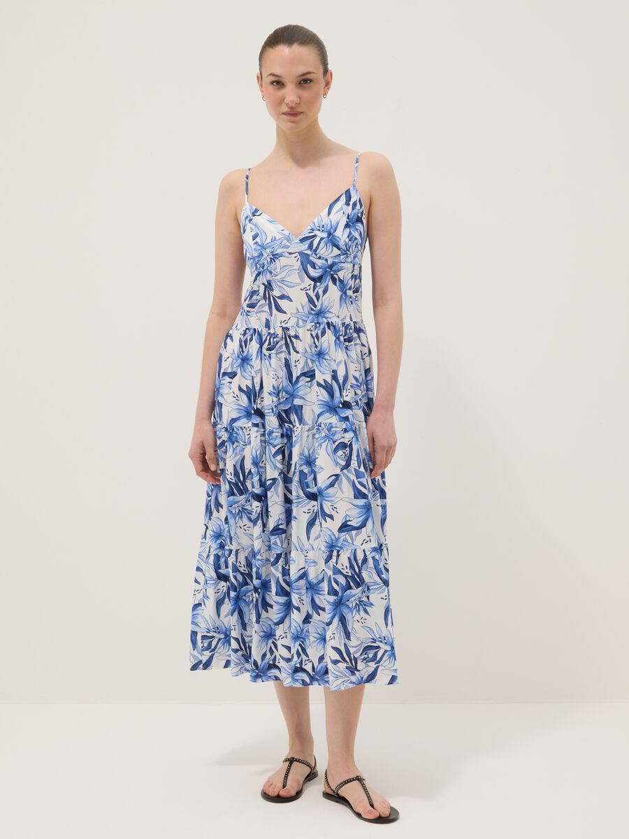 Blue and white pure viscose maxi dress with floral print_2