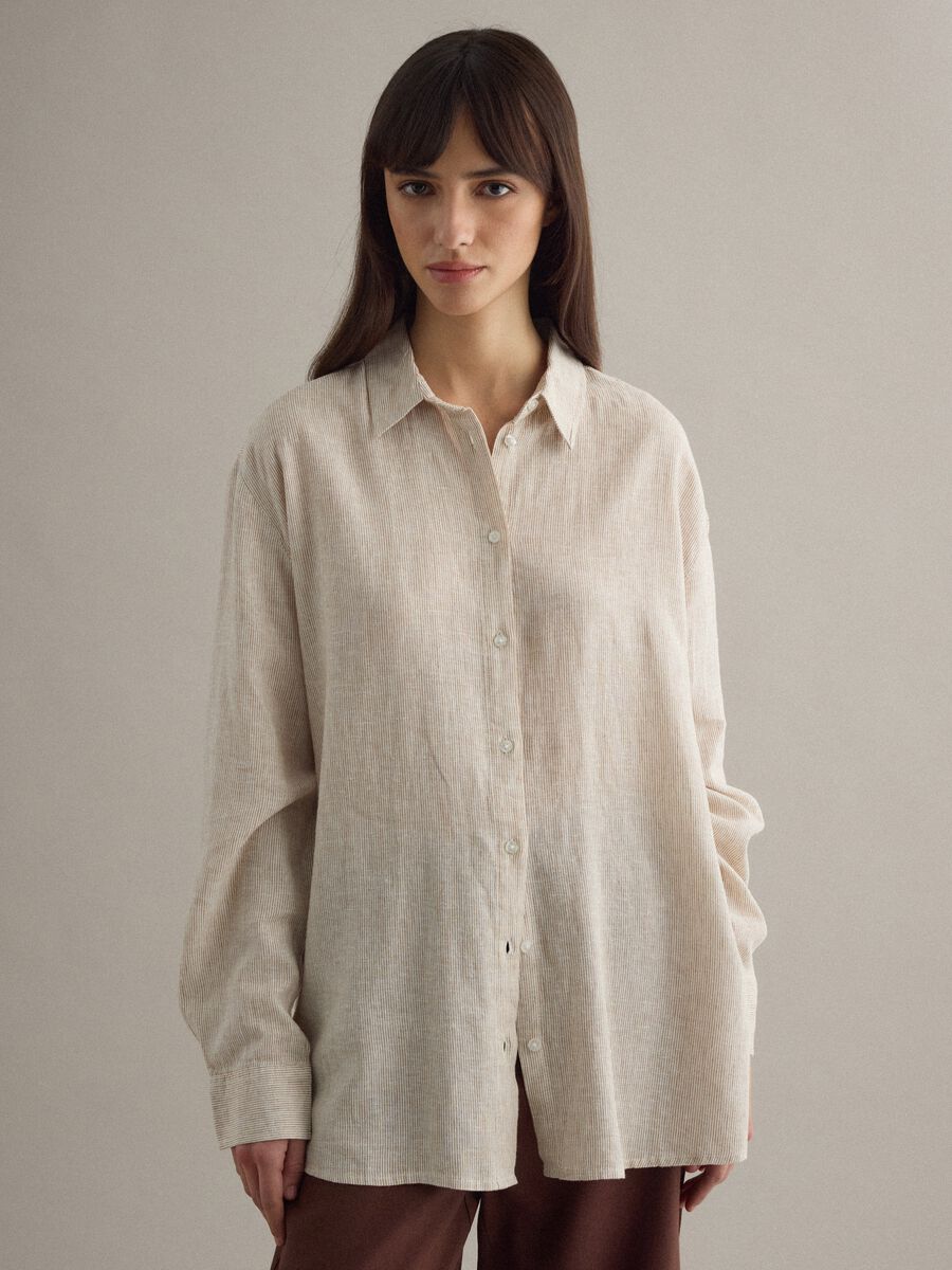Multicoloured striped linen blend shirt with regular fit_1