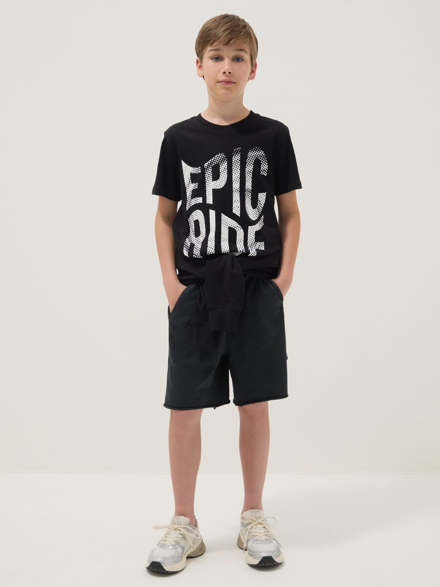 Black pure cotton shorts with elasticated waist_0