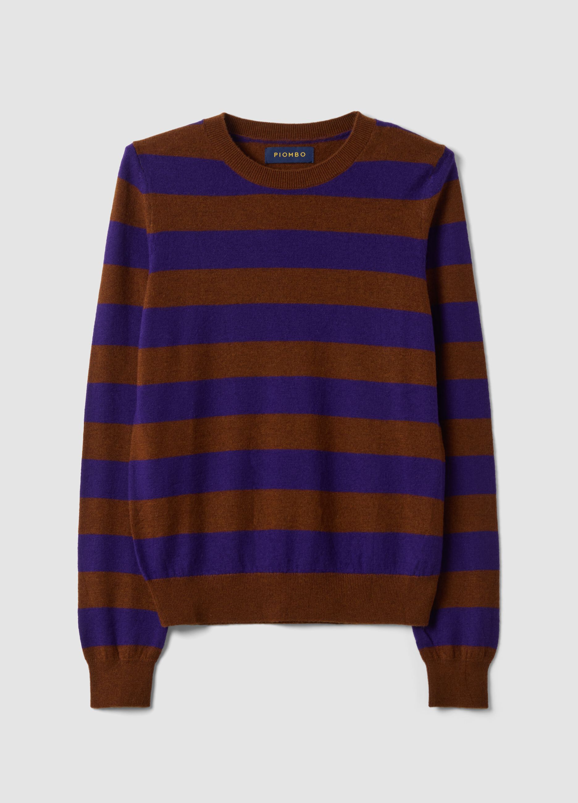 Purple pure wool striped crew-neck jumper