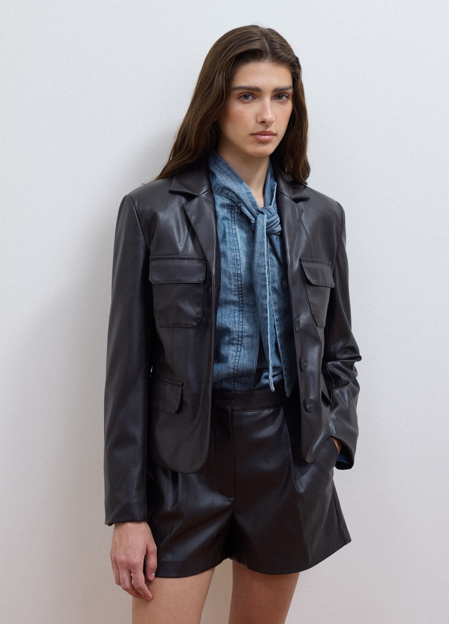 Black slim-fit blazer with classic lapels