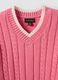 Pink pure cotton cable-knit V-neck jumper for girls_5