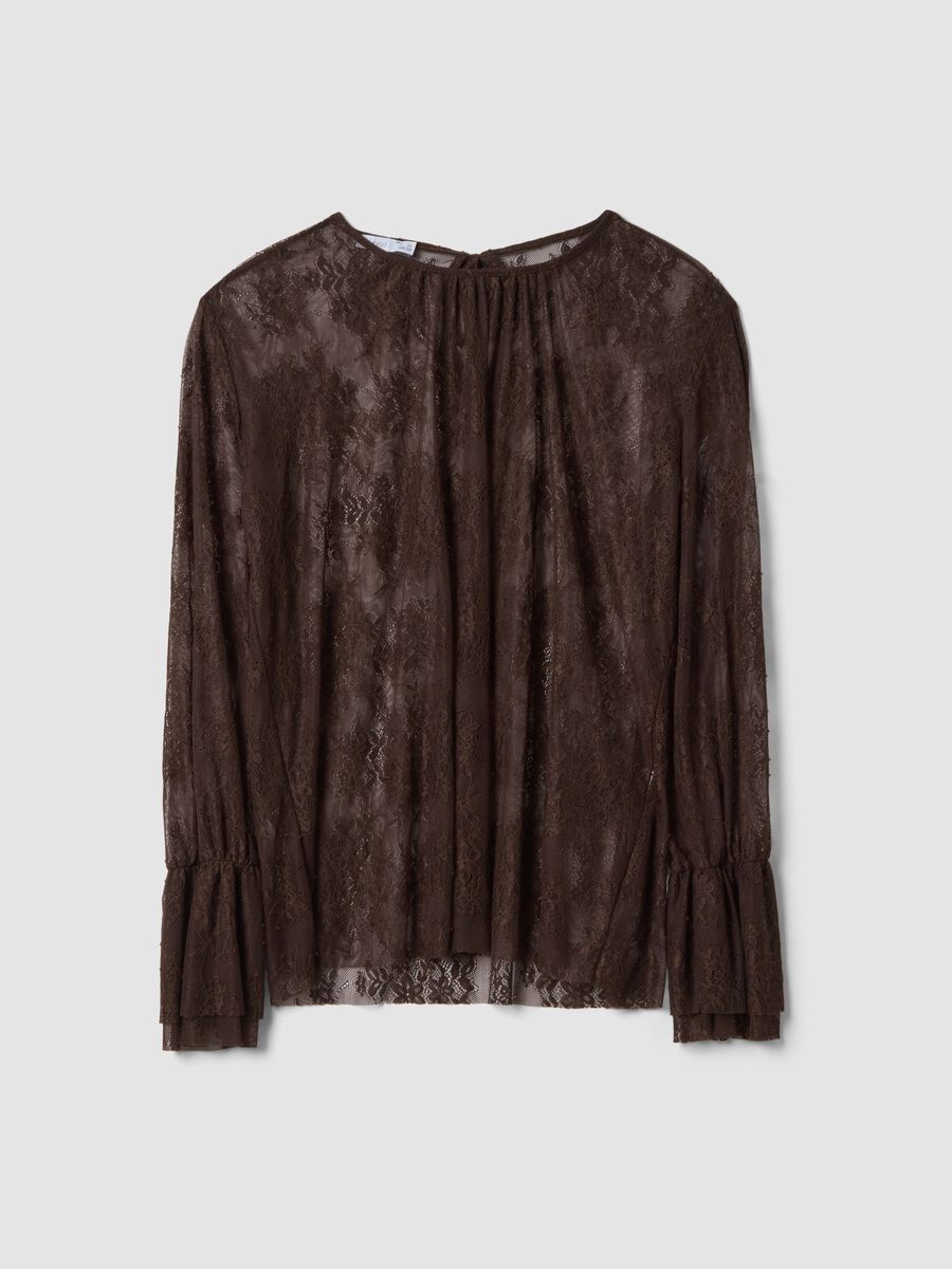 Brown stretch lace blouse with regular fit_4