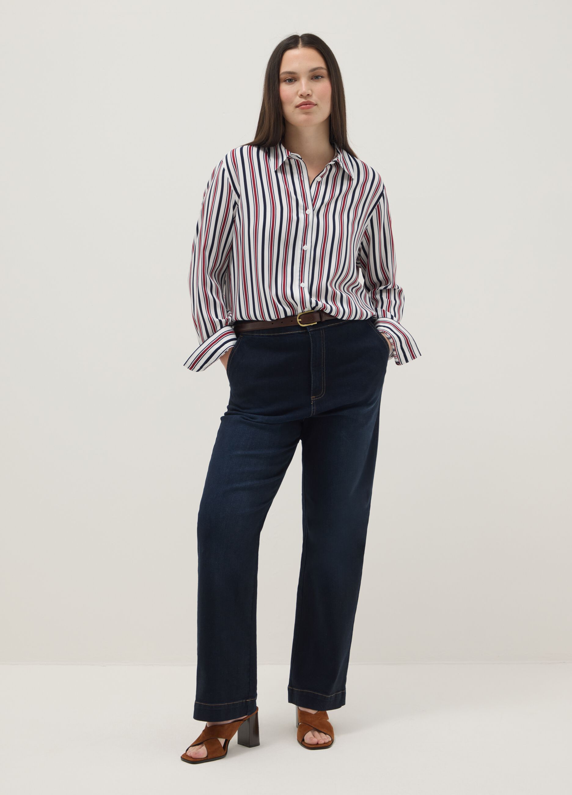 Multicolour striped pure viscose shirt regular fit